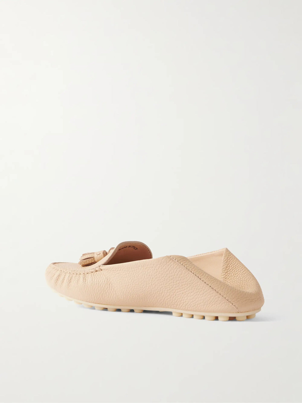 Tasseled Textured-leather Collapsible-heel Loafers