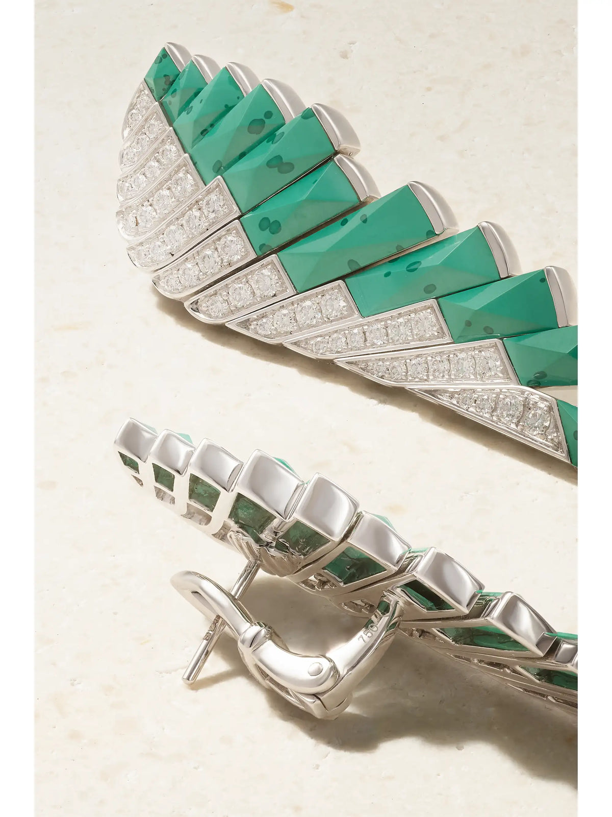 Wings 18-karat White Gold, Malachite And Diamond Earrings