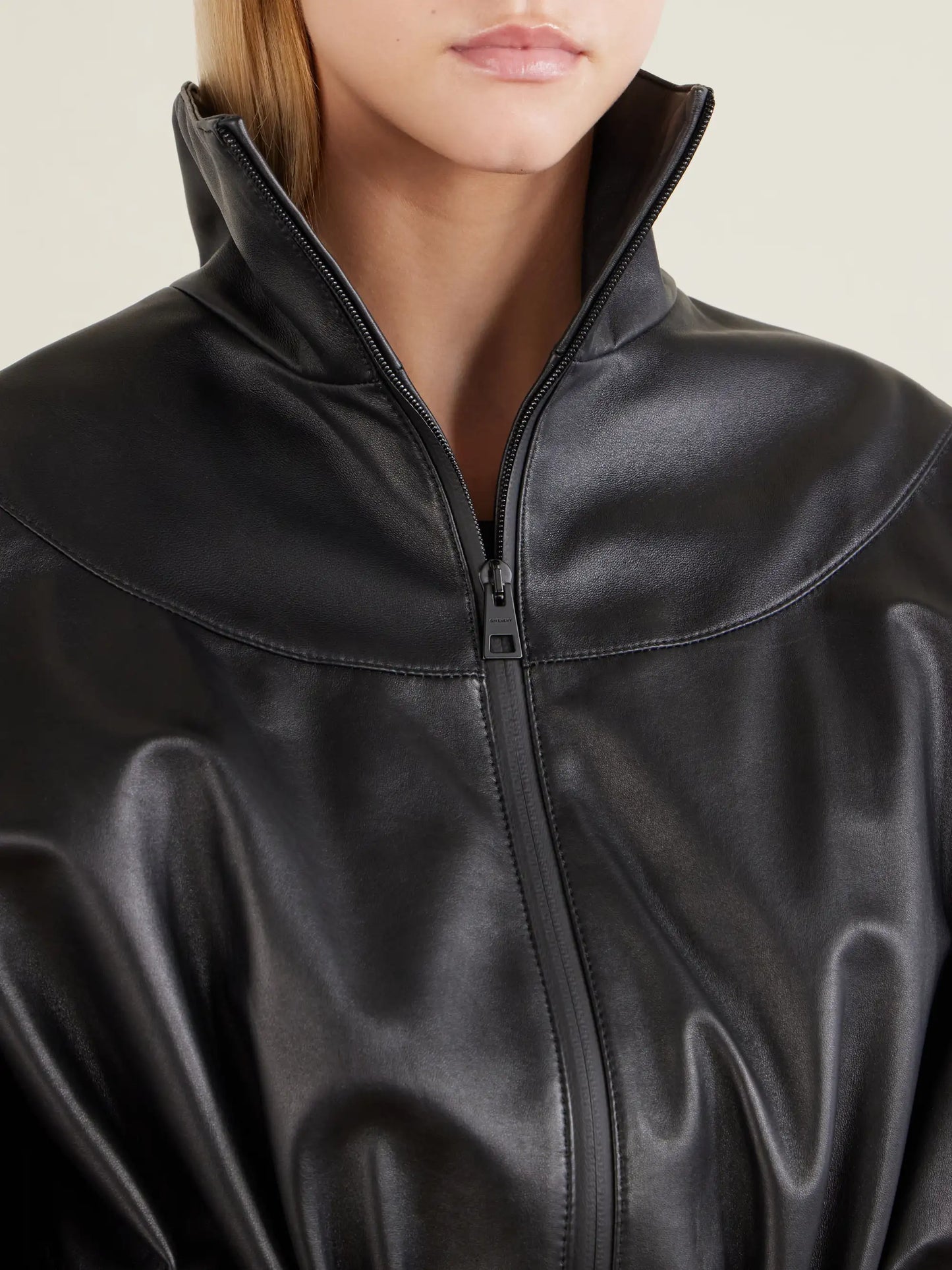 Gathered Leather Jacket