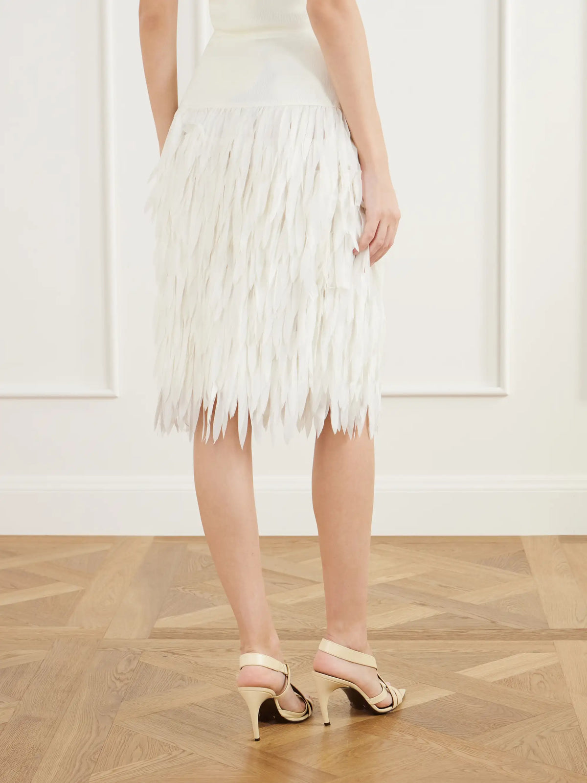 ST. AGNI Rib-trimmed Fringed Chiffon Midi Skirt