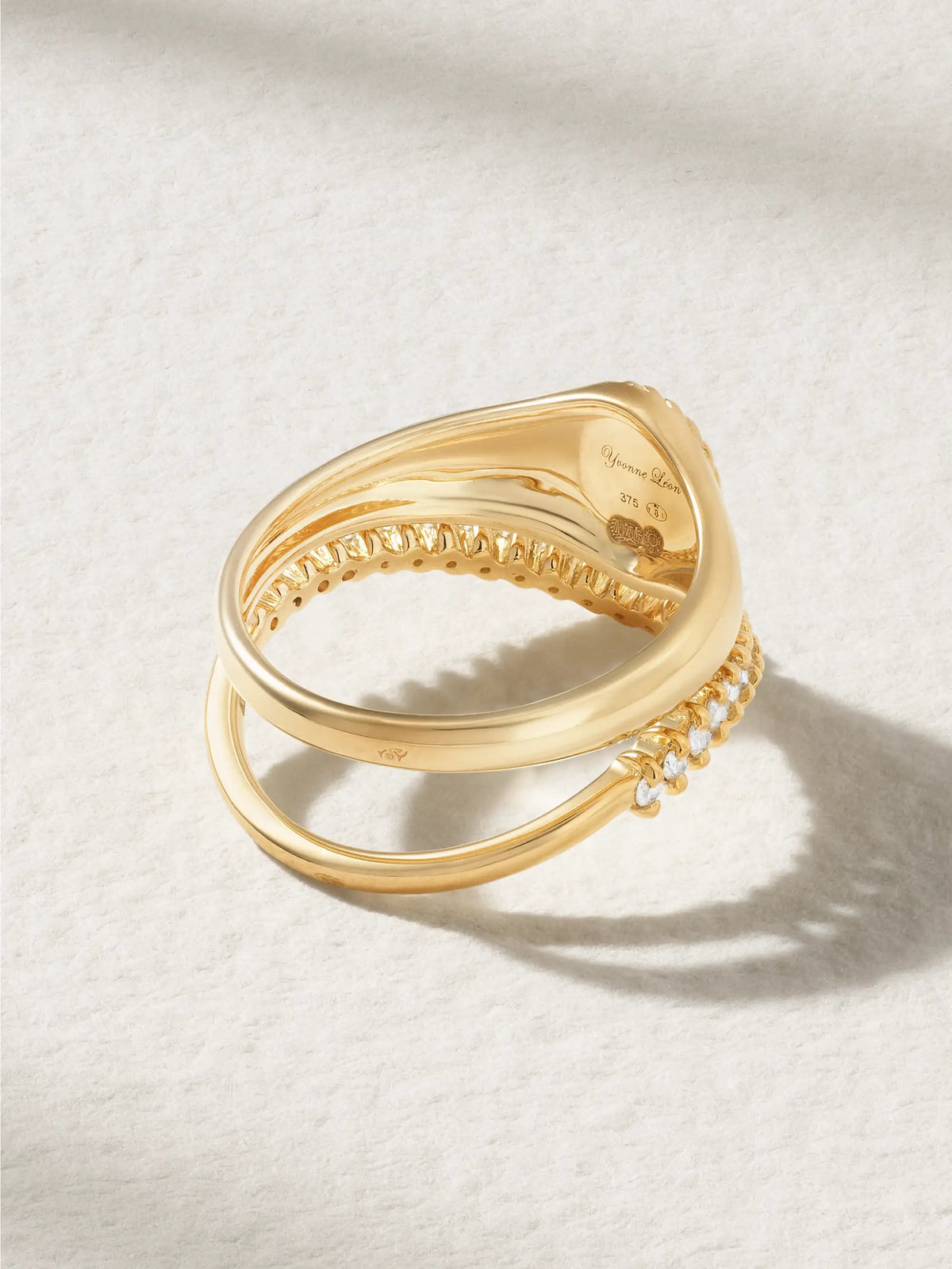 Mini Chevalière + Alliance Set Of Two 9-karat Gold Diamond Signet Rings