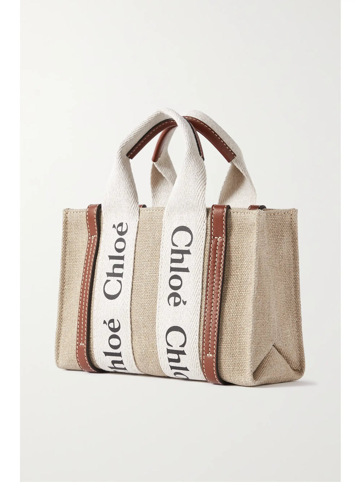 + Net Sustain Woody Mini Leather-trimmed Linen Tote