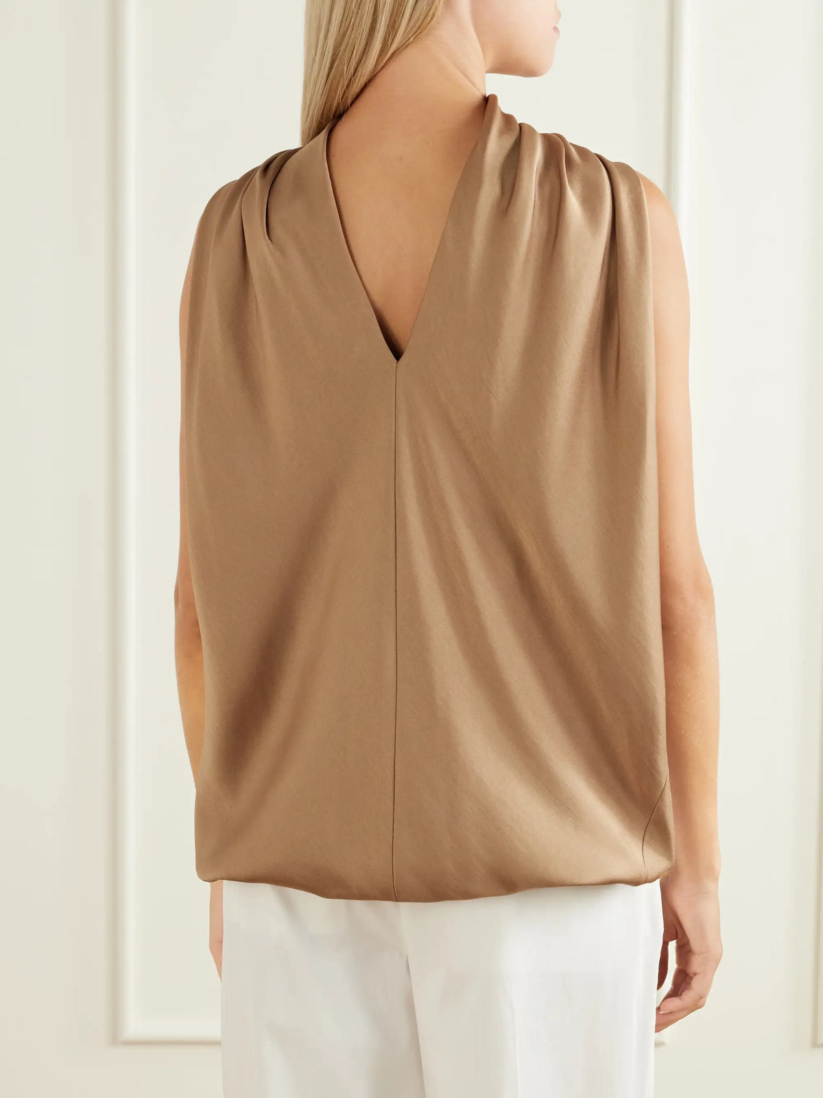 SIMKHAI Scarlett Gathered Satin Cape Top