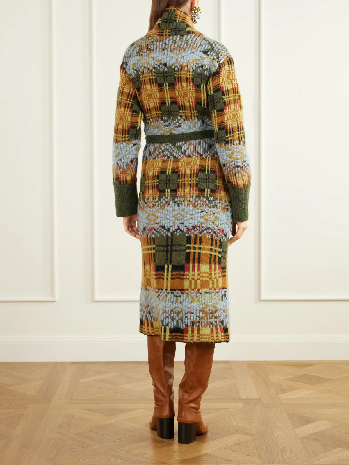 Dries Van Noten Belted Checked Jacquard-knit Wool-blend Cardigan