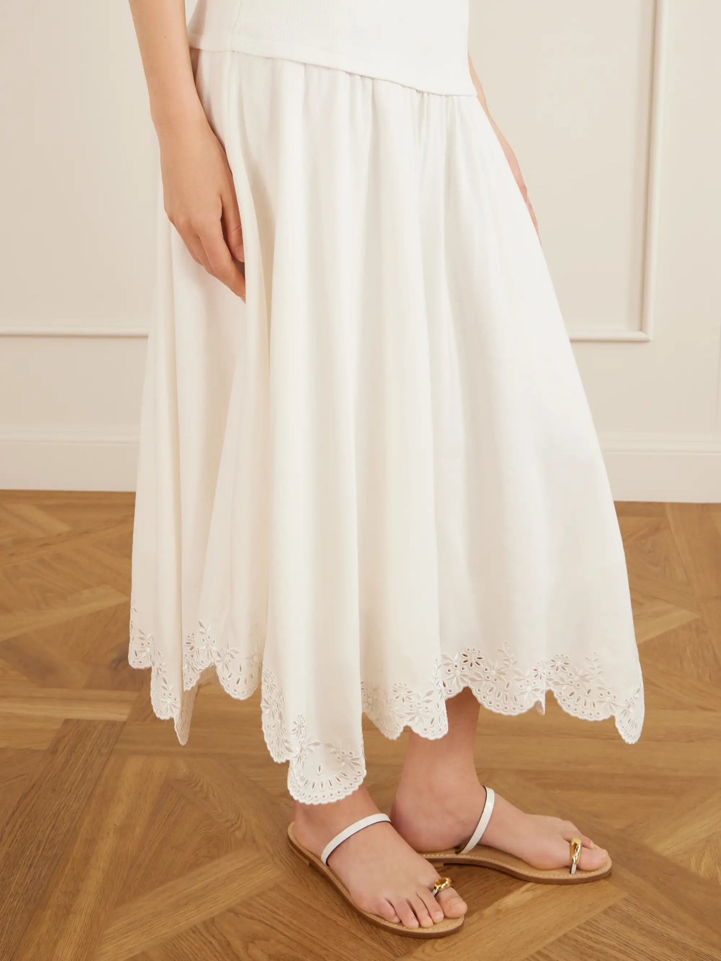 Heaven Embroidered Linen-blend Midi Skirt