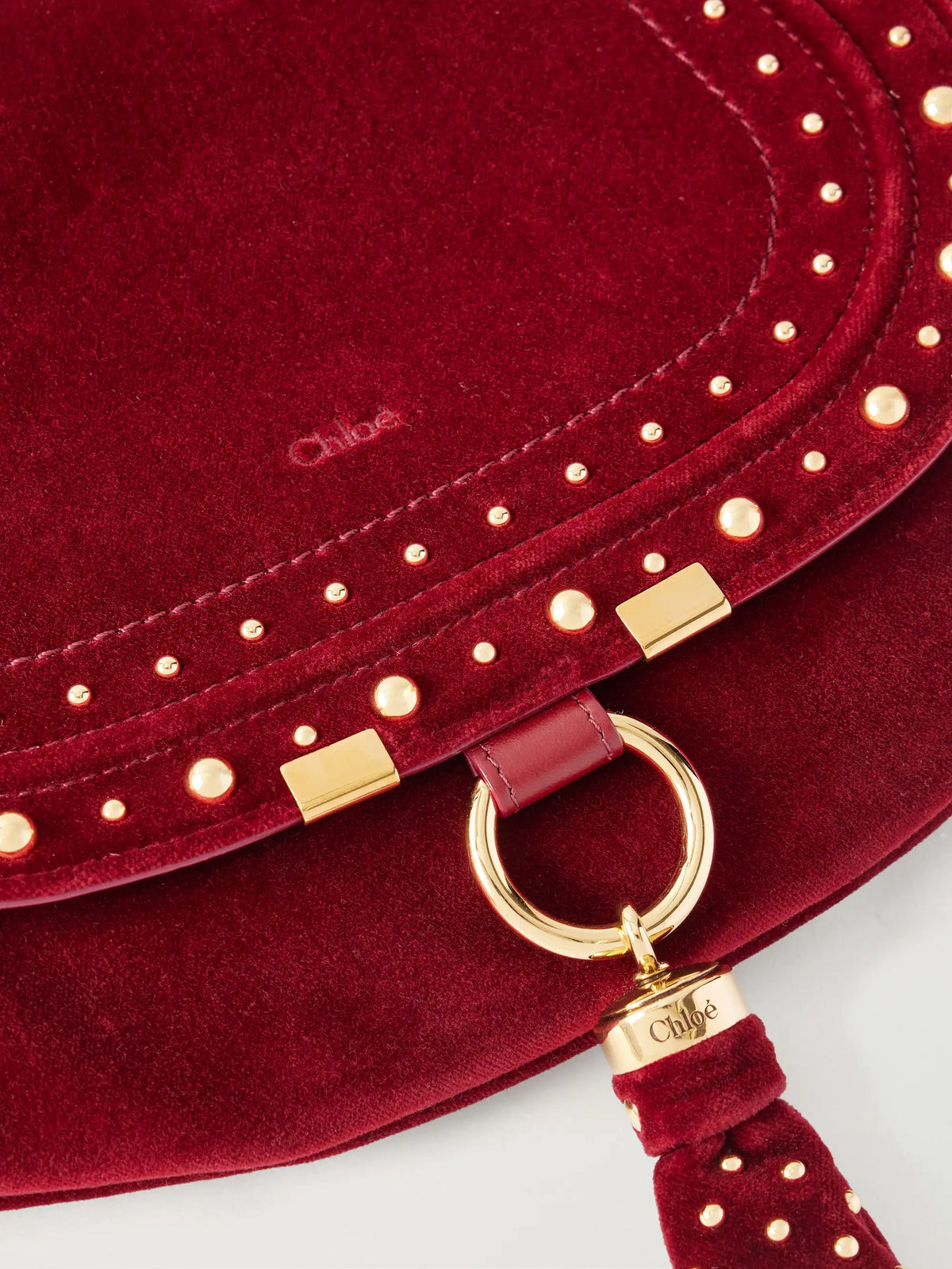 Chloé Marcie Foulard Studded Tasseled Velvet Shoulder Bag