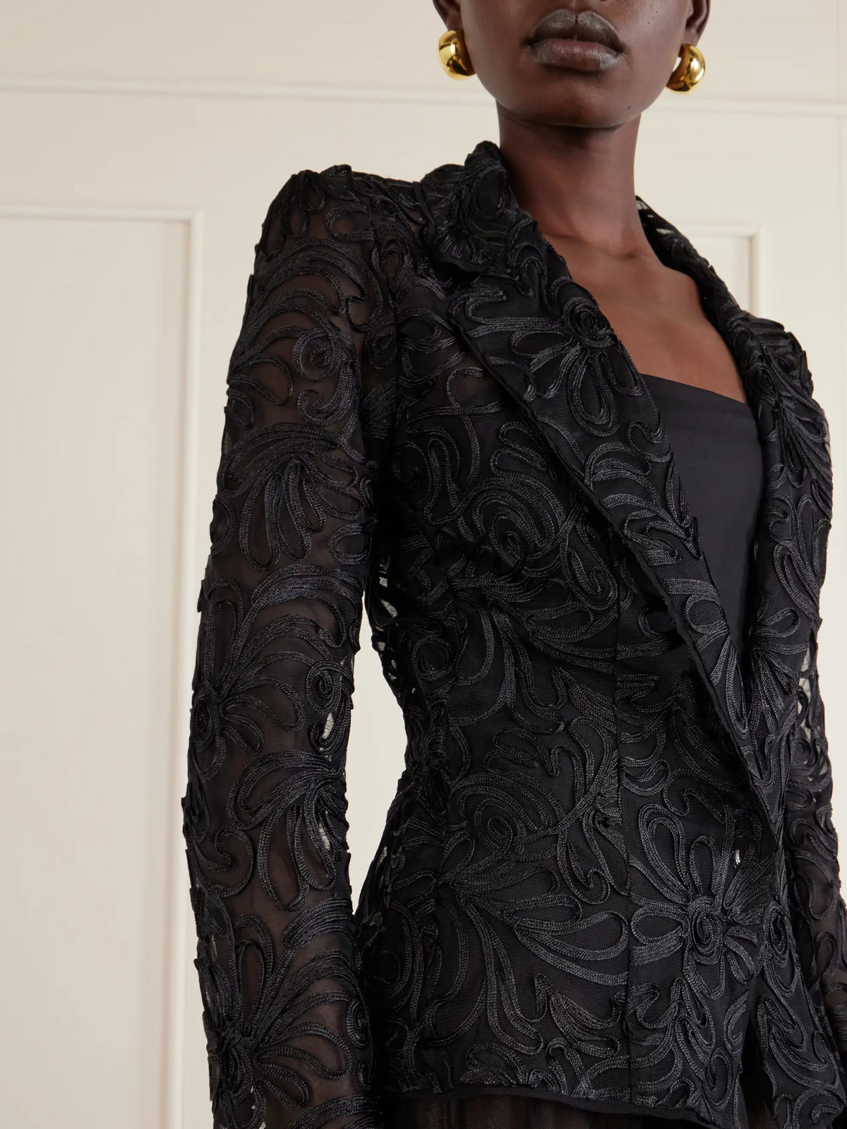 Embroidered Mesh Evening Jacket