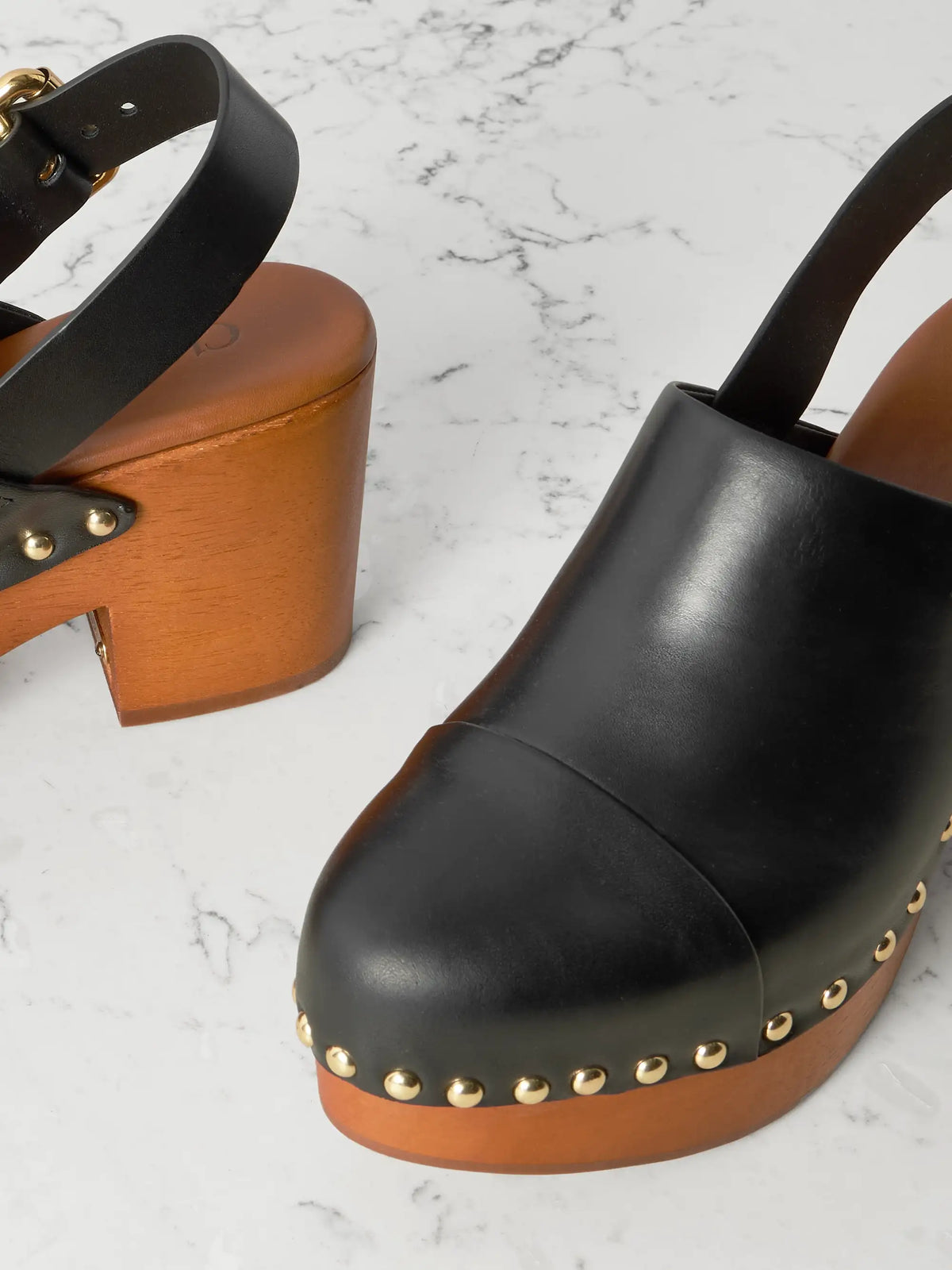 Jeannette Studded Leather Slingback Platform Clogs