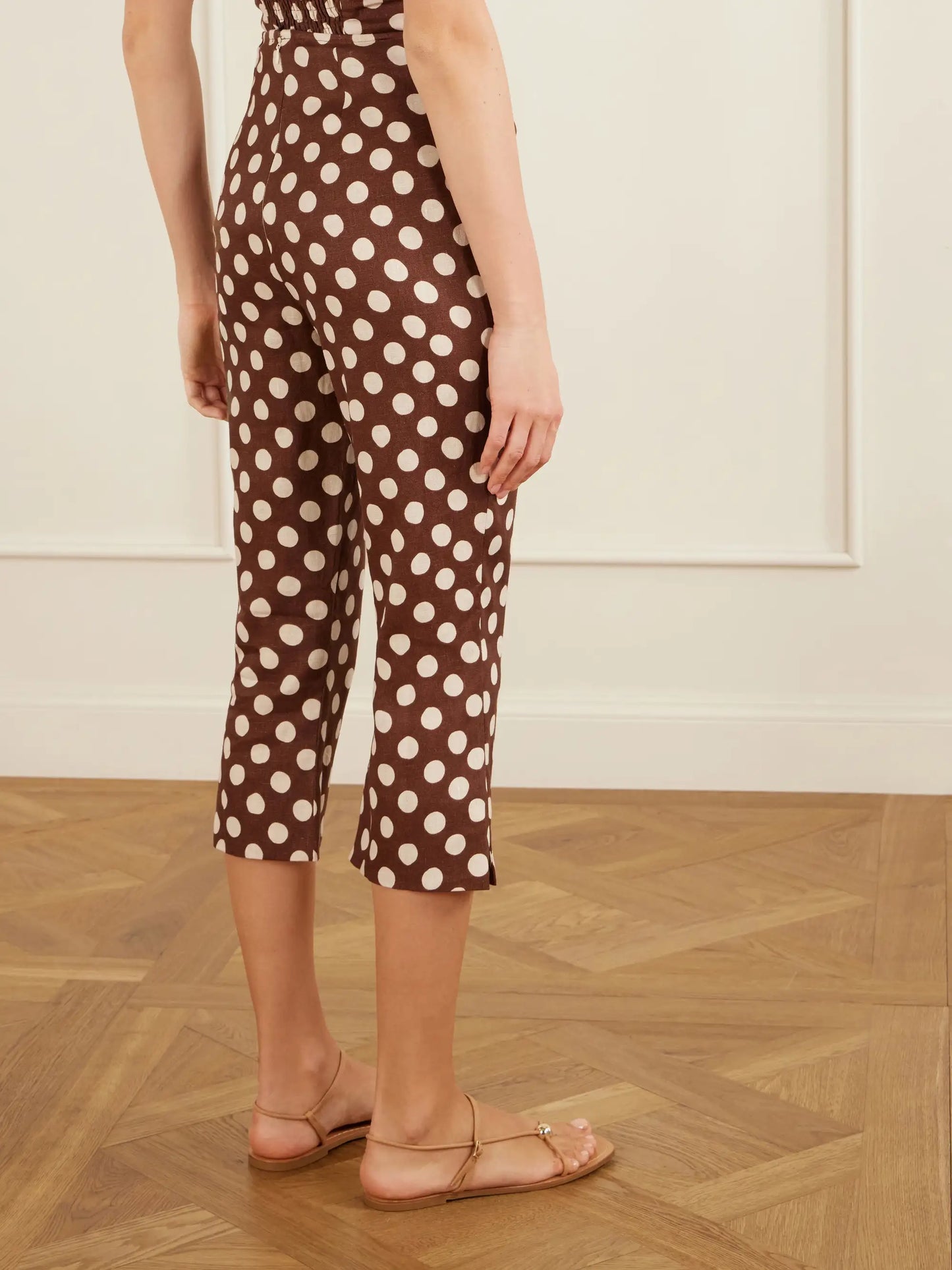 Valeria Polka-dot Linen Straight-leg Capri Pants