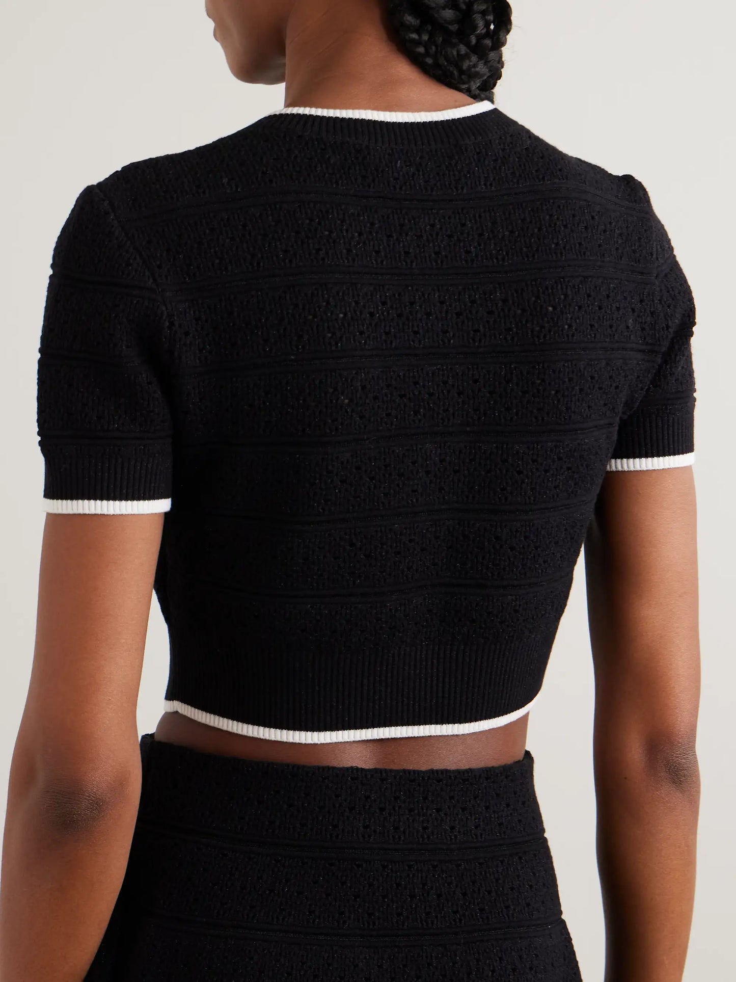 Cropped Button-embellished Metallic Cotton-blend Pointelle-knit Top