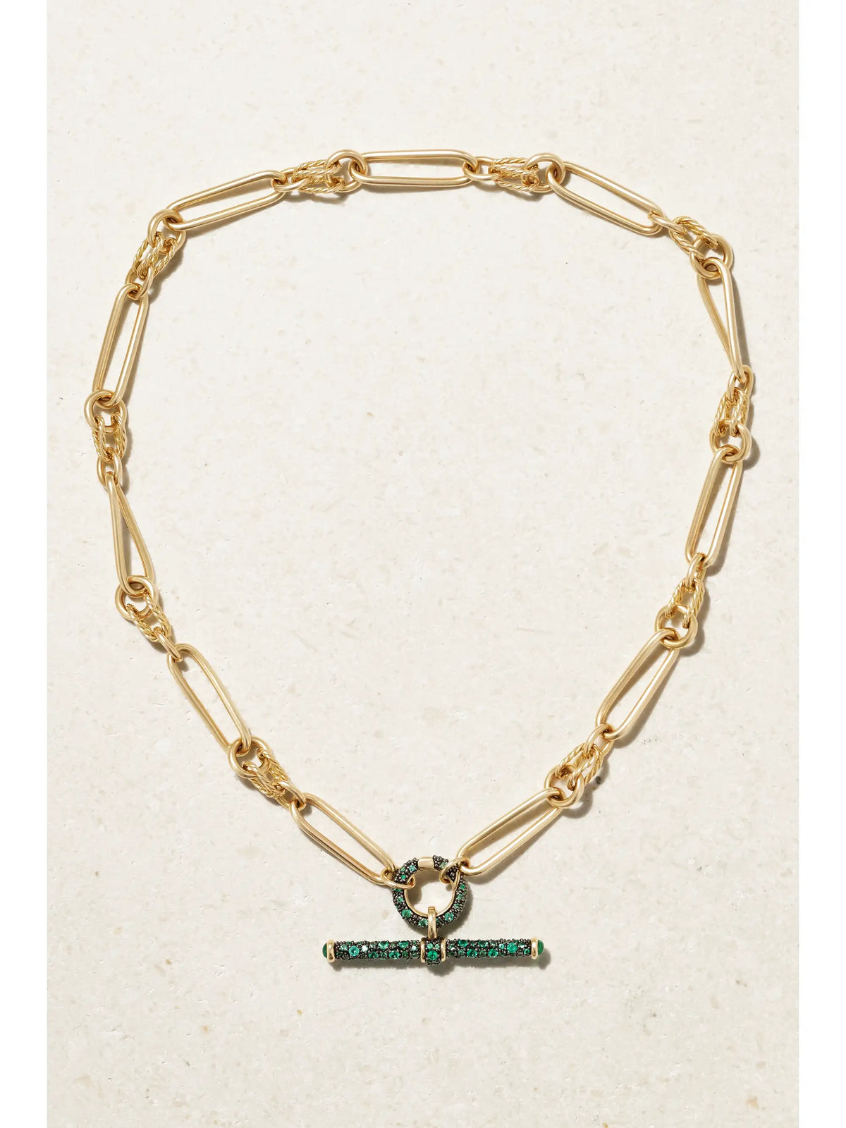 Twisted Link Connection 14-karat Gold Emerald Necklace