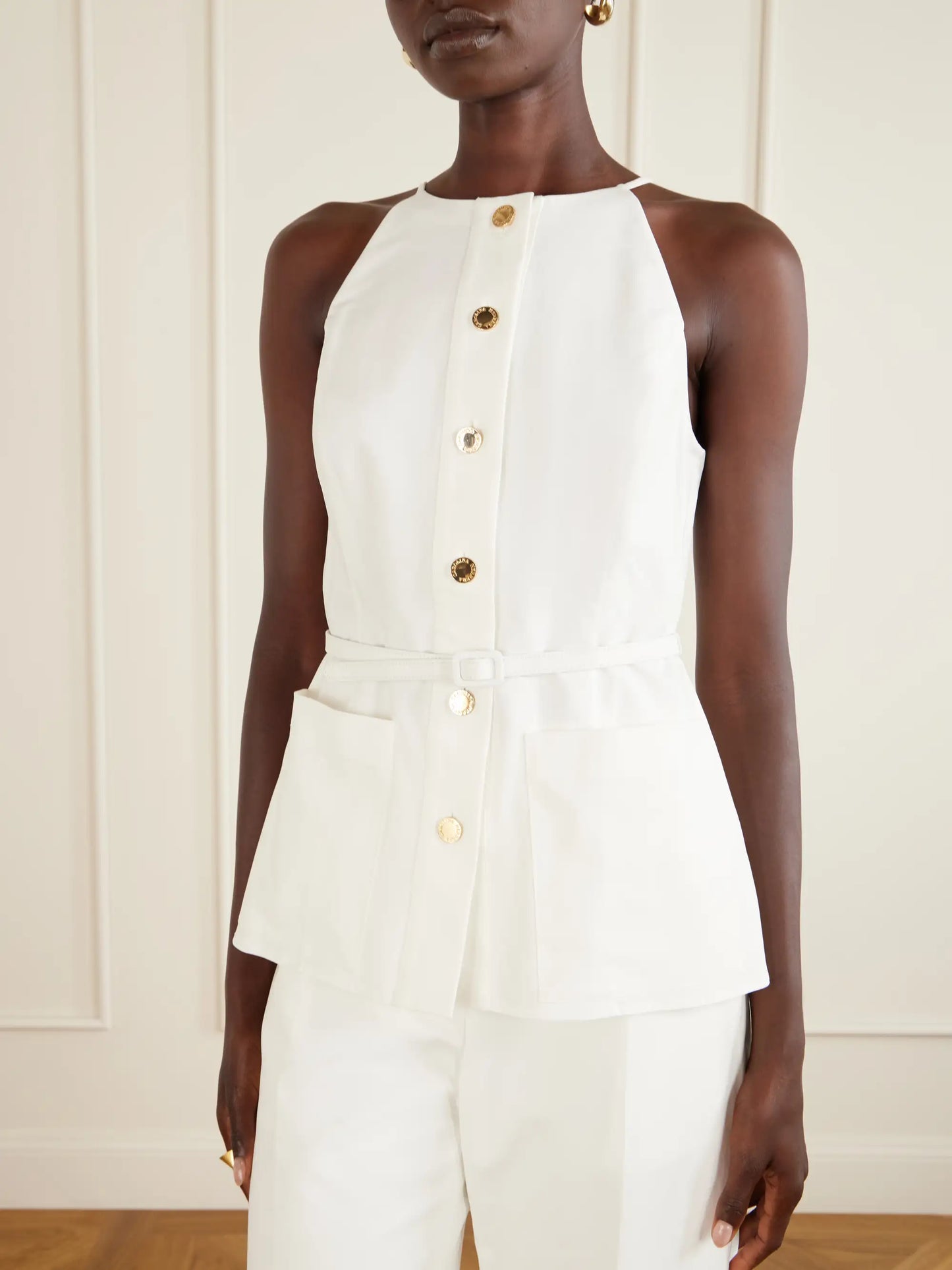 Belted Cotton-blend Blouse