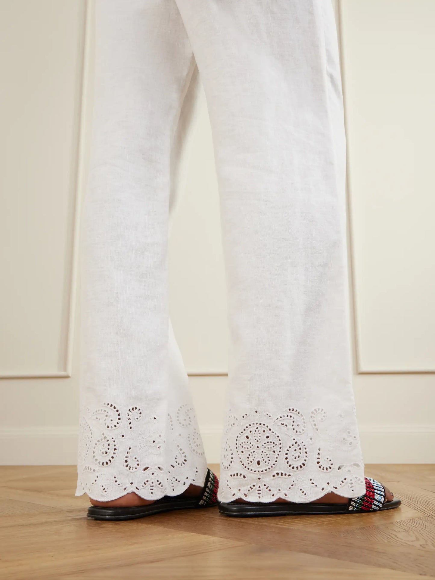 Oscar Embroidered Linen Straight-leg Pants