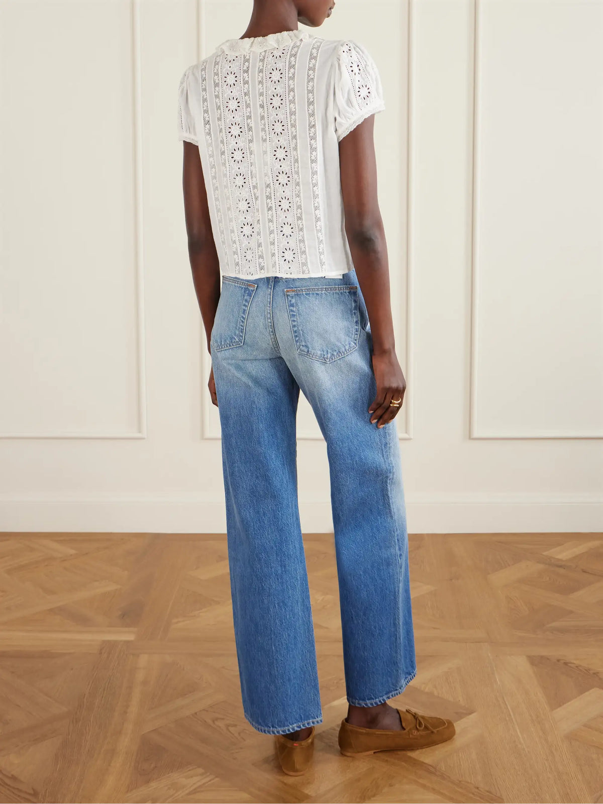 Clairette Cropped Ruffled Lace-trimmed Organic Cotton-voile Top