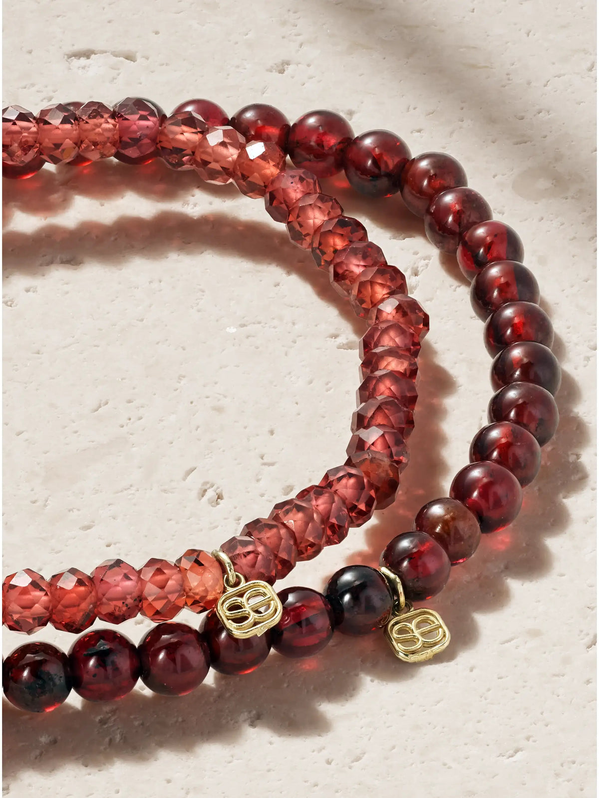Set Of Two 14-karat Gold, Garnet And Diamond Bracelets