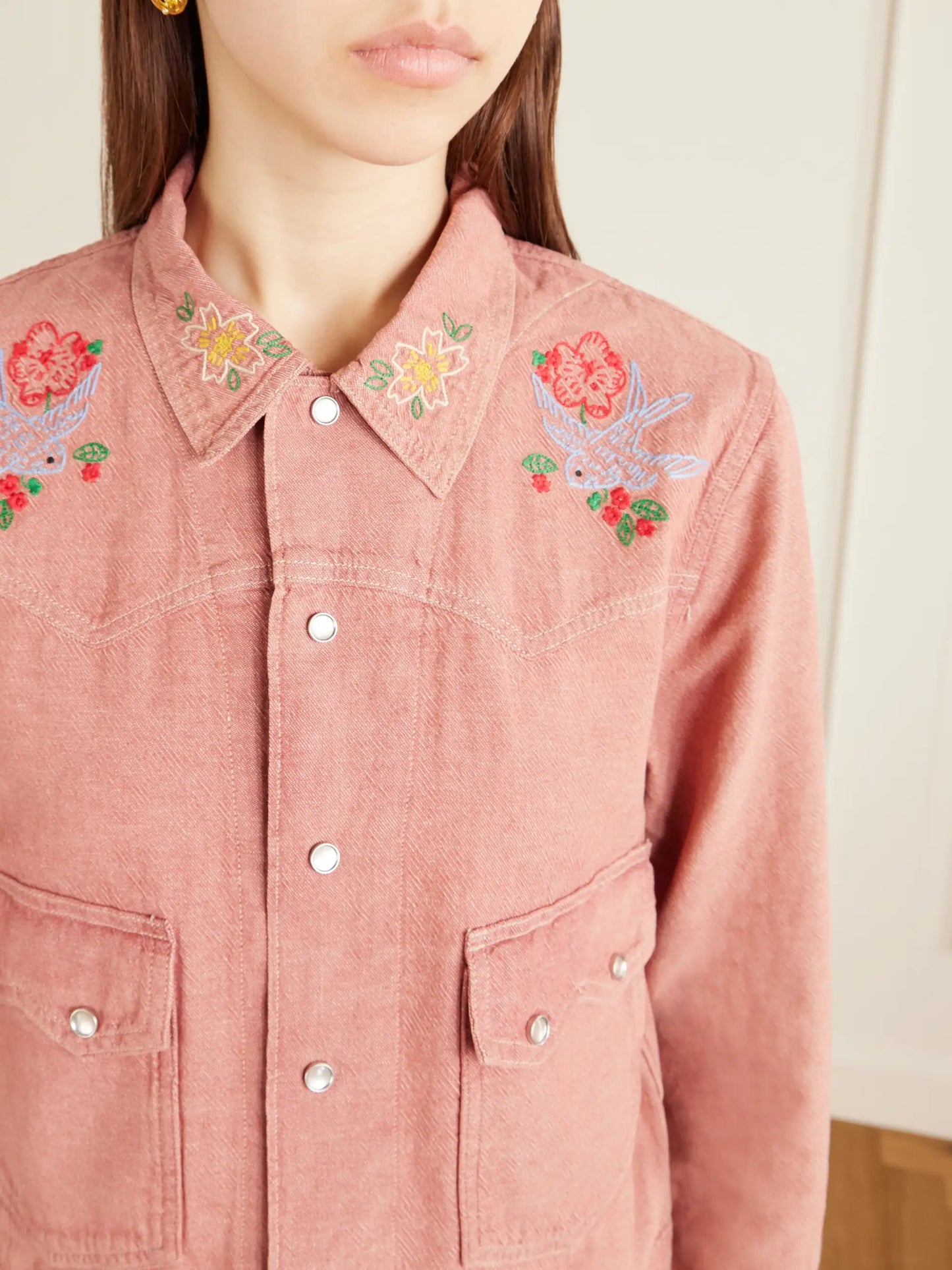 Billie Embroidered Cotton Linen Blend Shirt