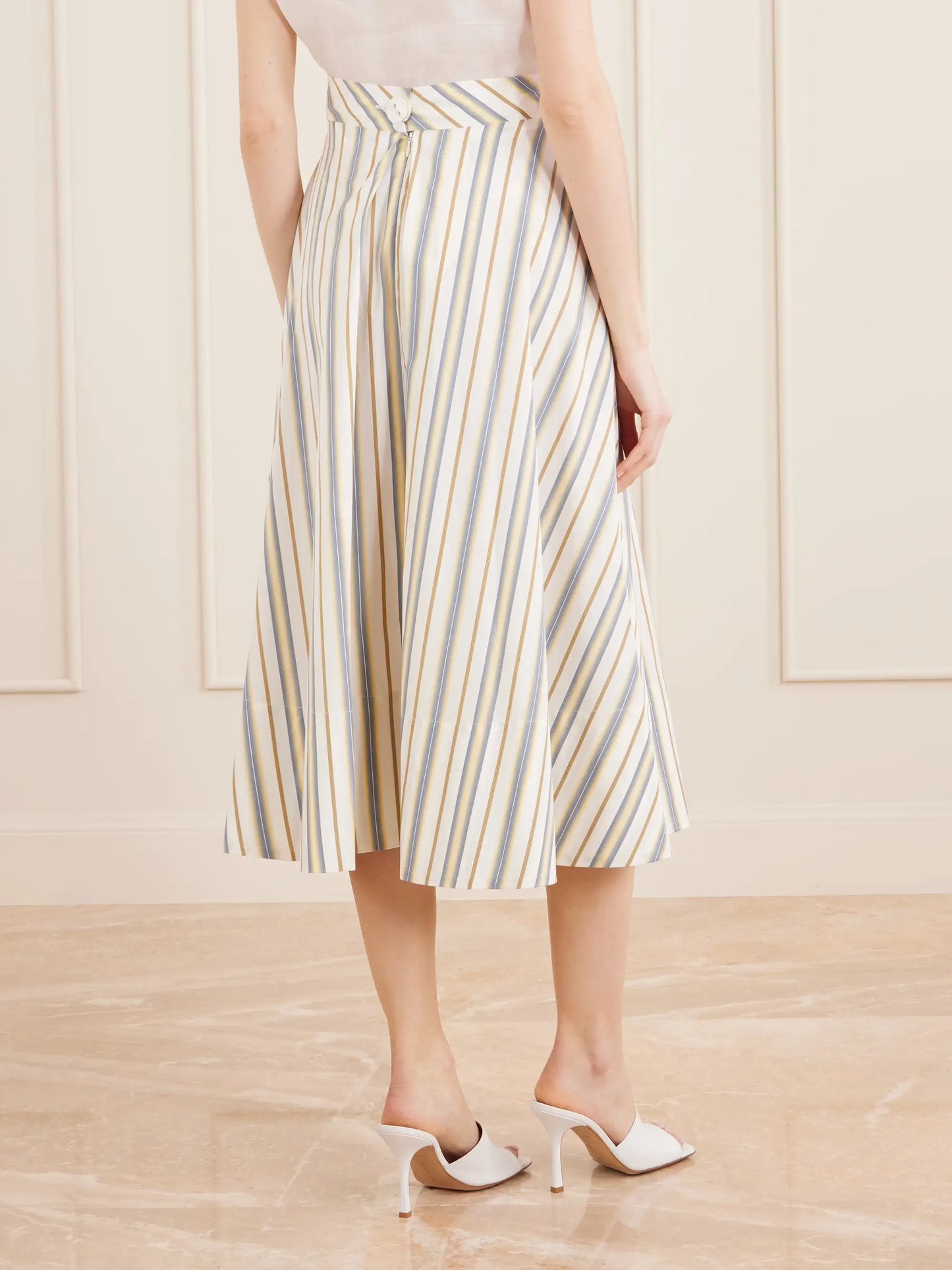 Wynona Pleated Striped Cotton-gabardine Midi Skirt