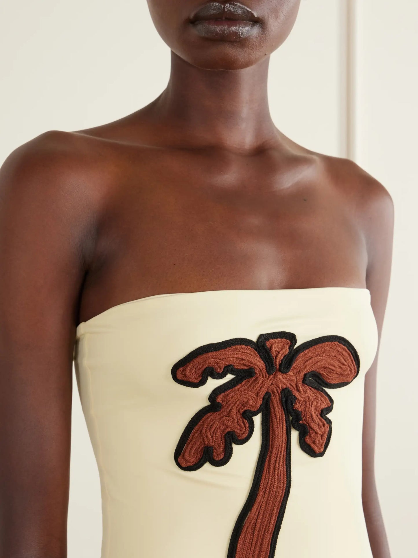Palm Appliquéd Strapless Swimsuit