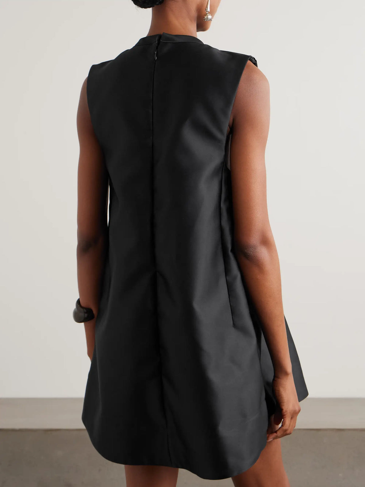 Bow-detailed Gathered Mikado Mini Dress
