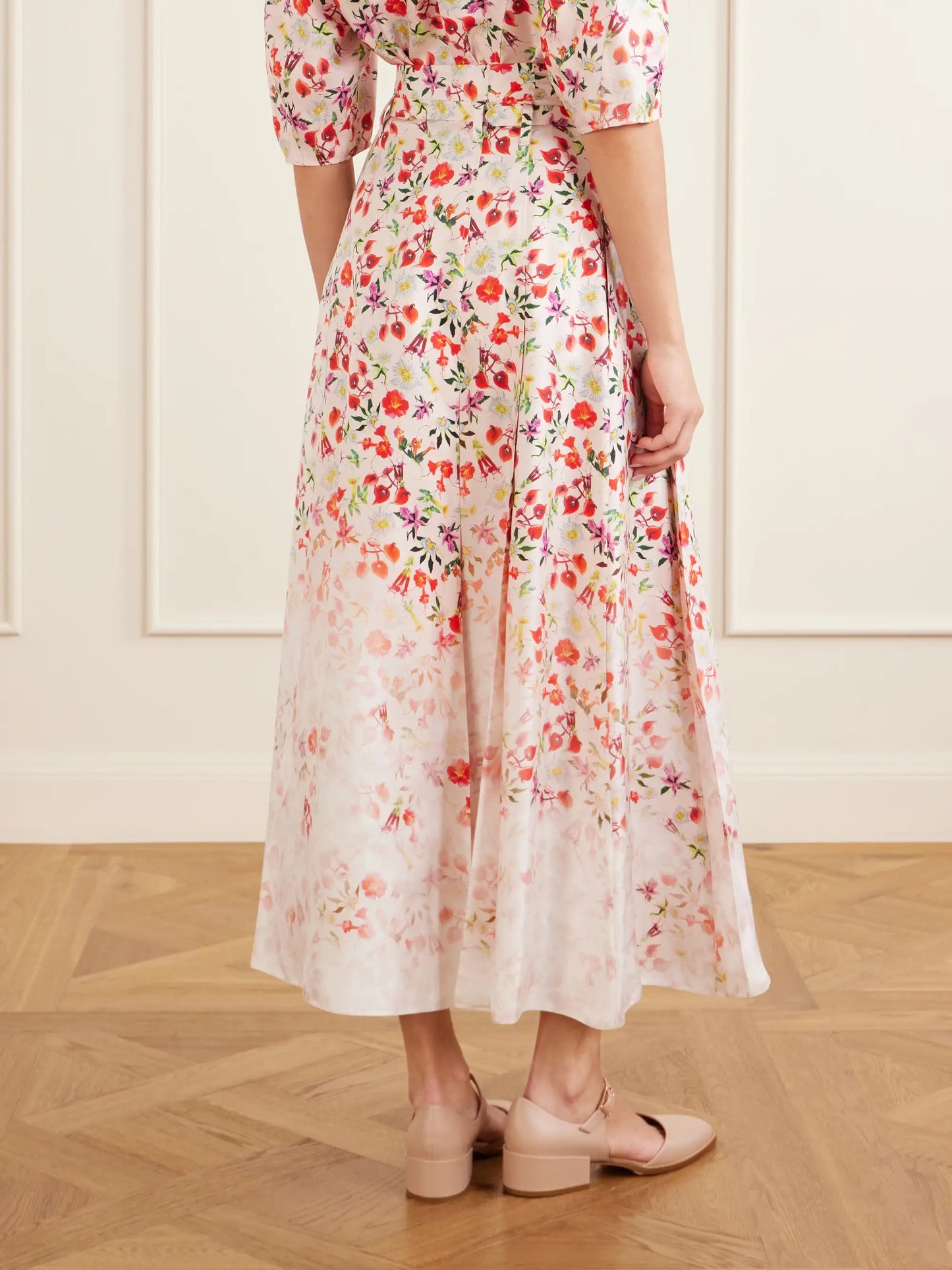 Dugald Floral-print Belted Pleated Silk Maxi Skirt