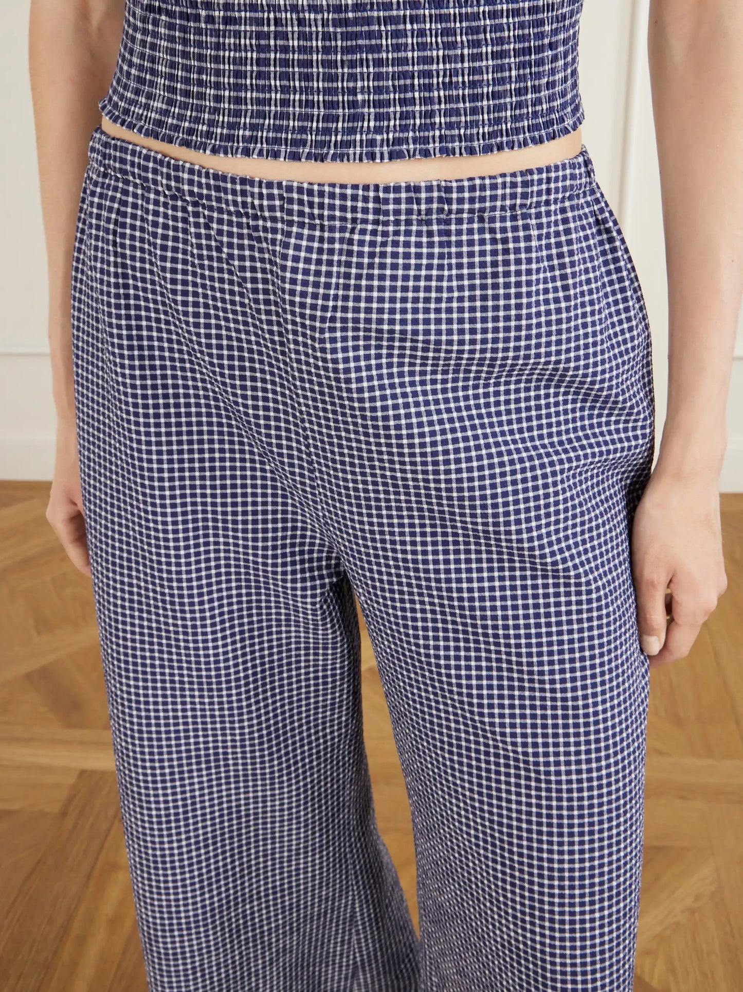 Freya Checked Cotton-blend Wide-leg Pants
