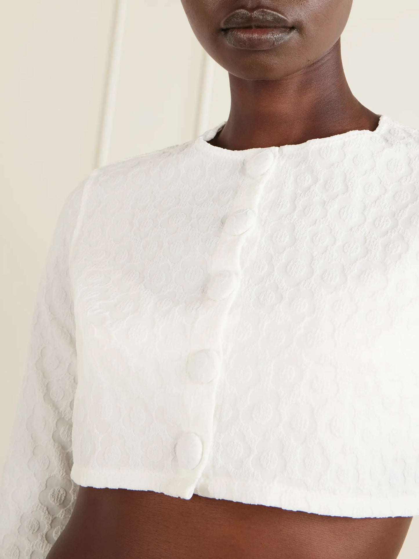 Cropped Floral-jacquard Cardigan