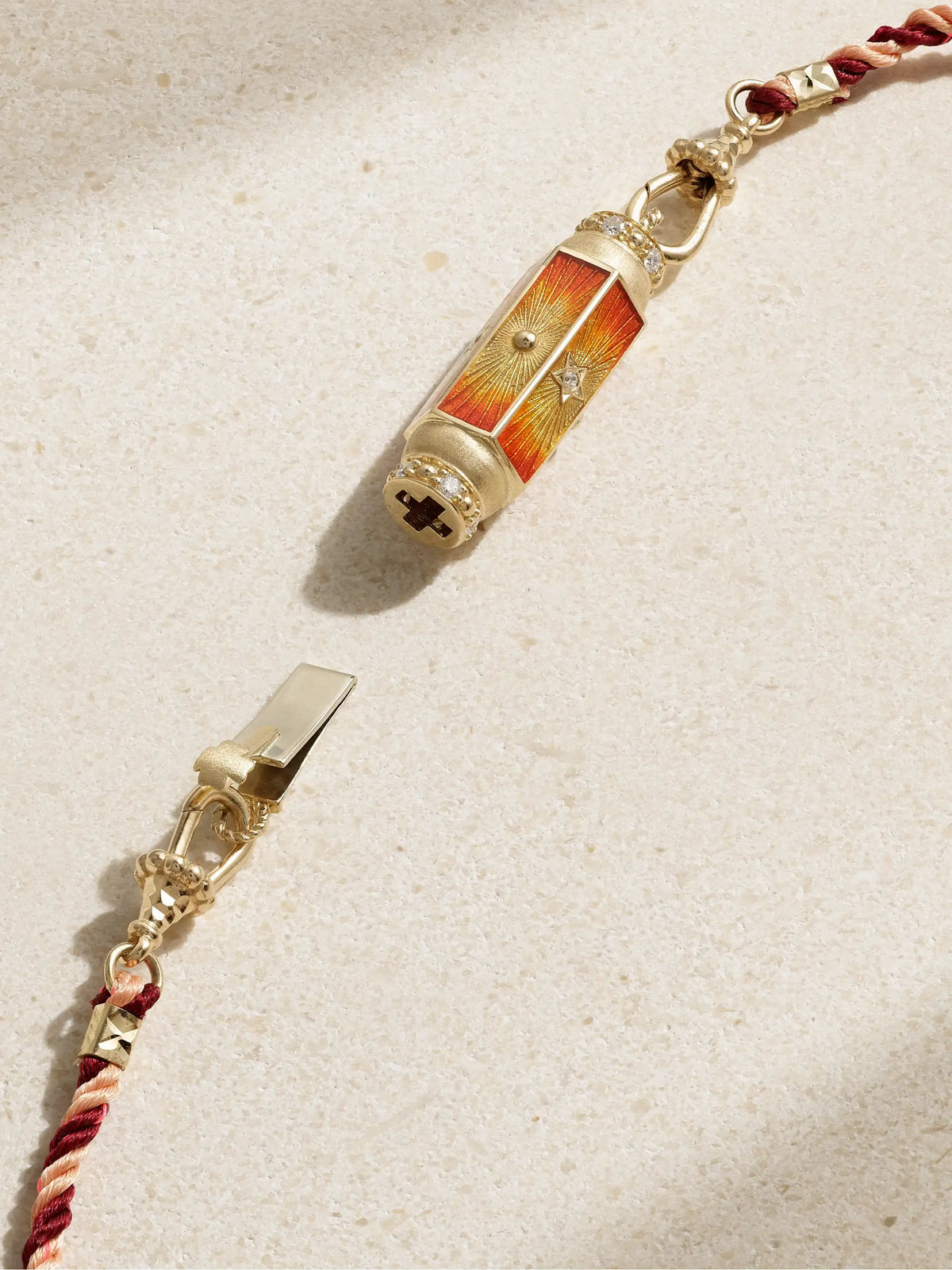Baby Locket 14-karat Gold And Cord, Enamel, Diamond And Pearl Necklace