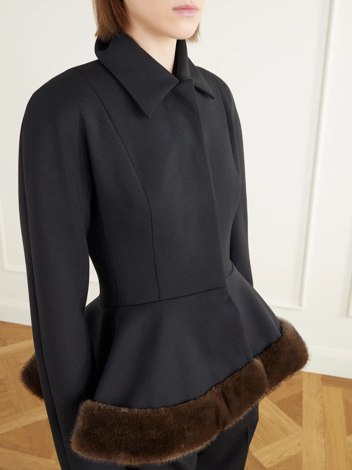 Stella McCartney Plush-trimmed Twill Peplum Jacket