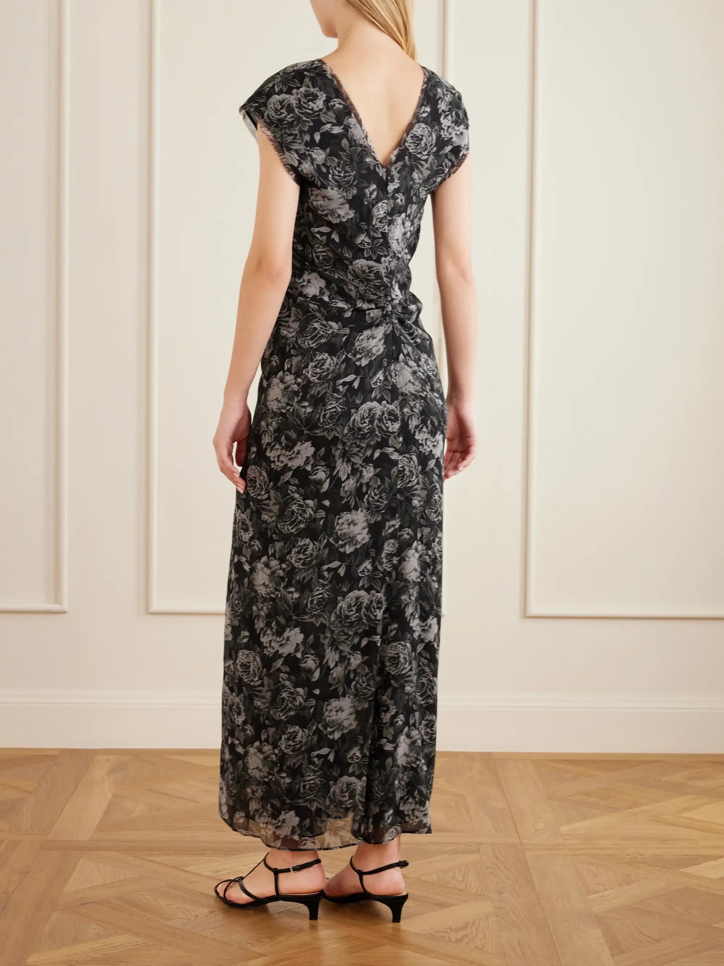 Luana Floral-print Ruched Silk Maxi Dress
