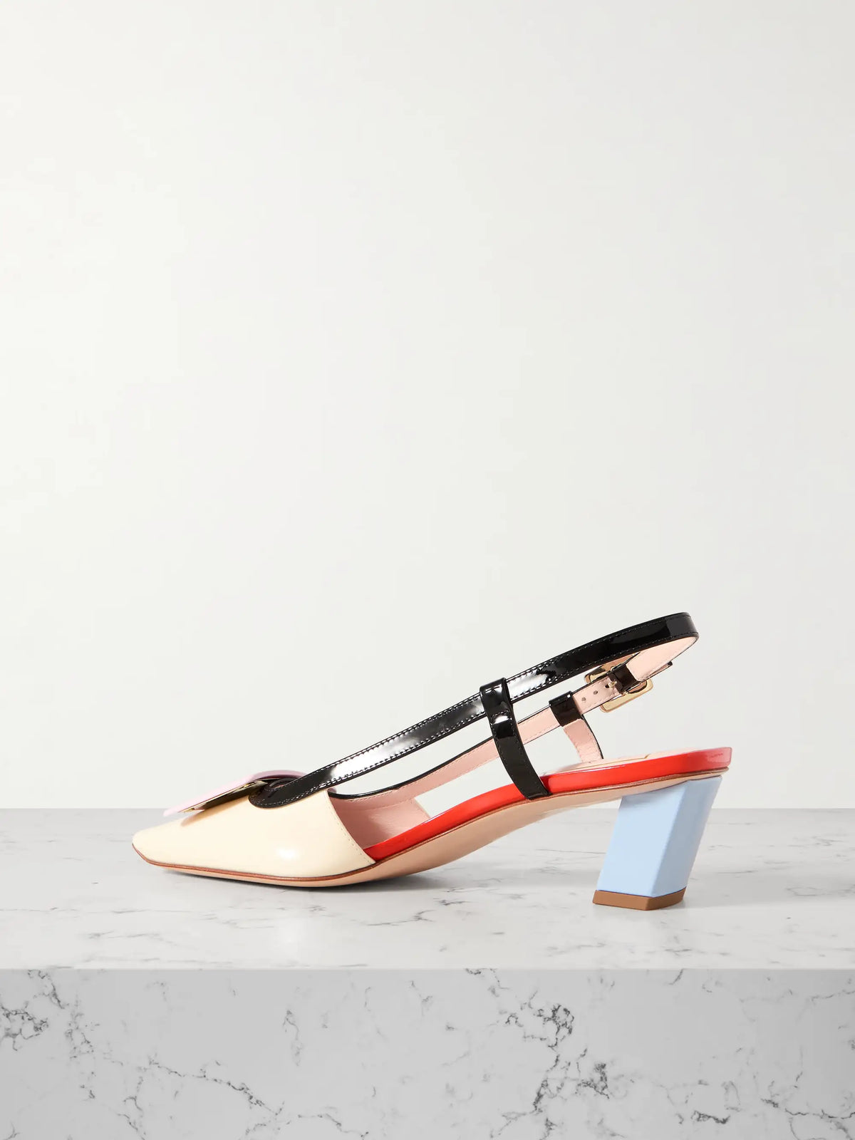 Belle Vivier 45 Color-block Patent-leather Slingback Pumps
