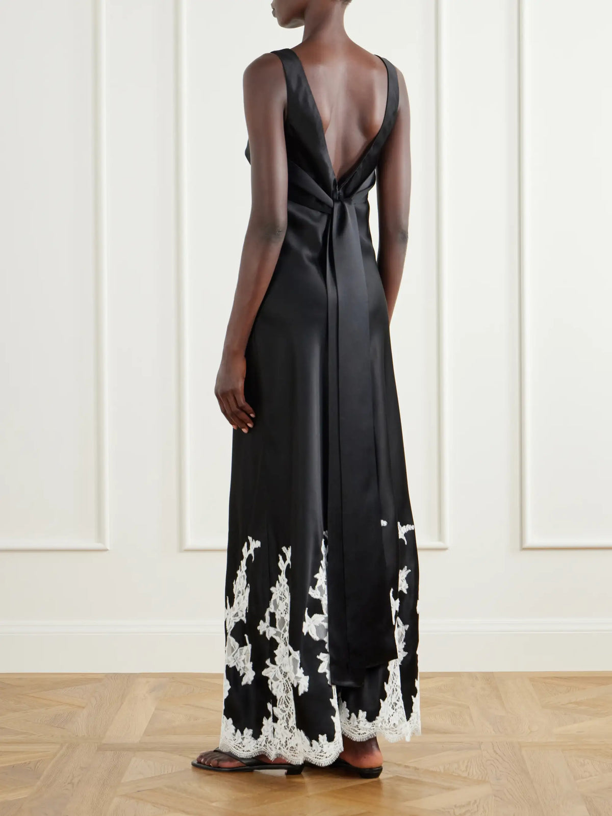 SIMKHAI Lea Lace-trimmed Satin Maxi Dress