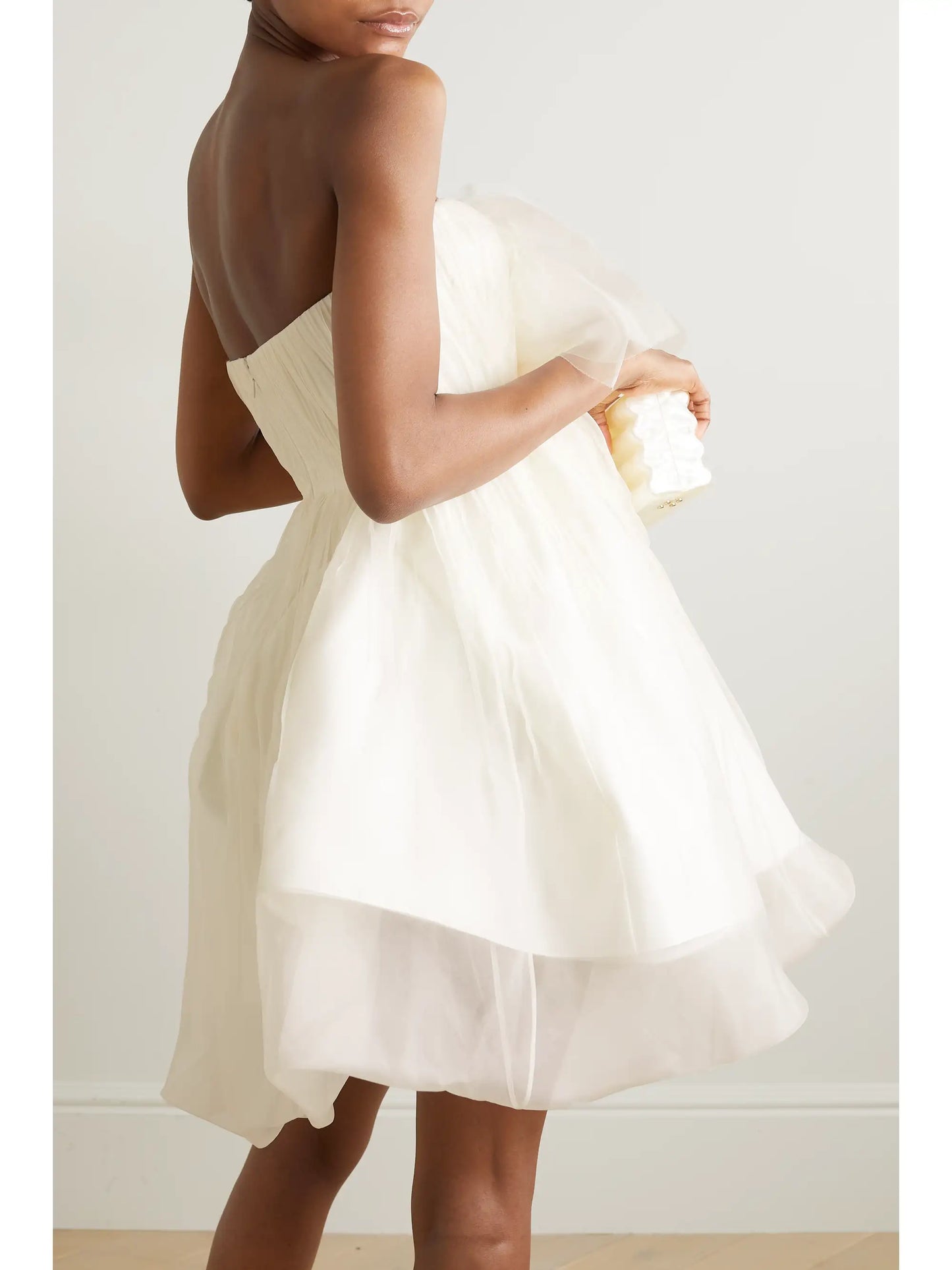 Lottie Strapless Appliquéd Silk-organza Mini Dress