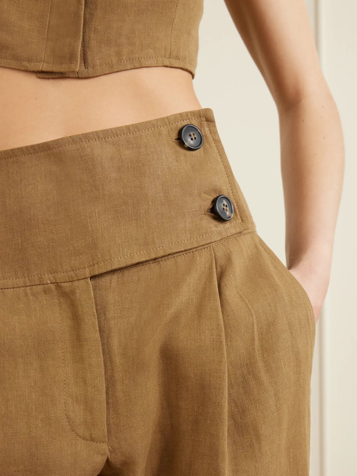 Dafash High-rise Pleated Linen Straight-leg Pants