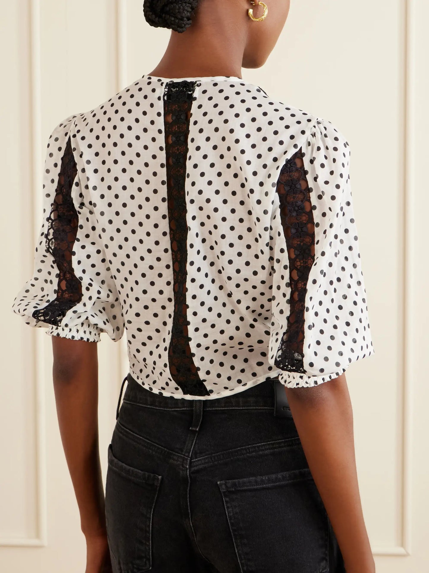Olivar Knotted Guipure Lace-trimmed Polka-dot Cotton-blend Voile Blouse