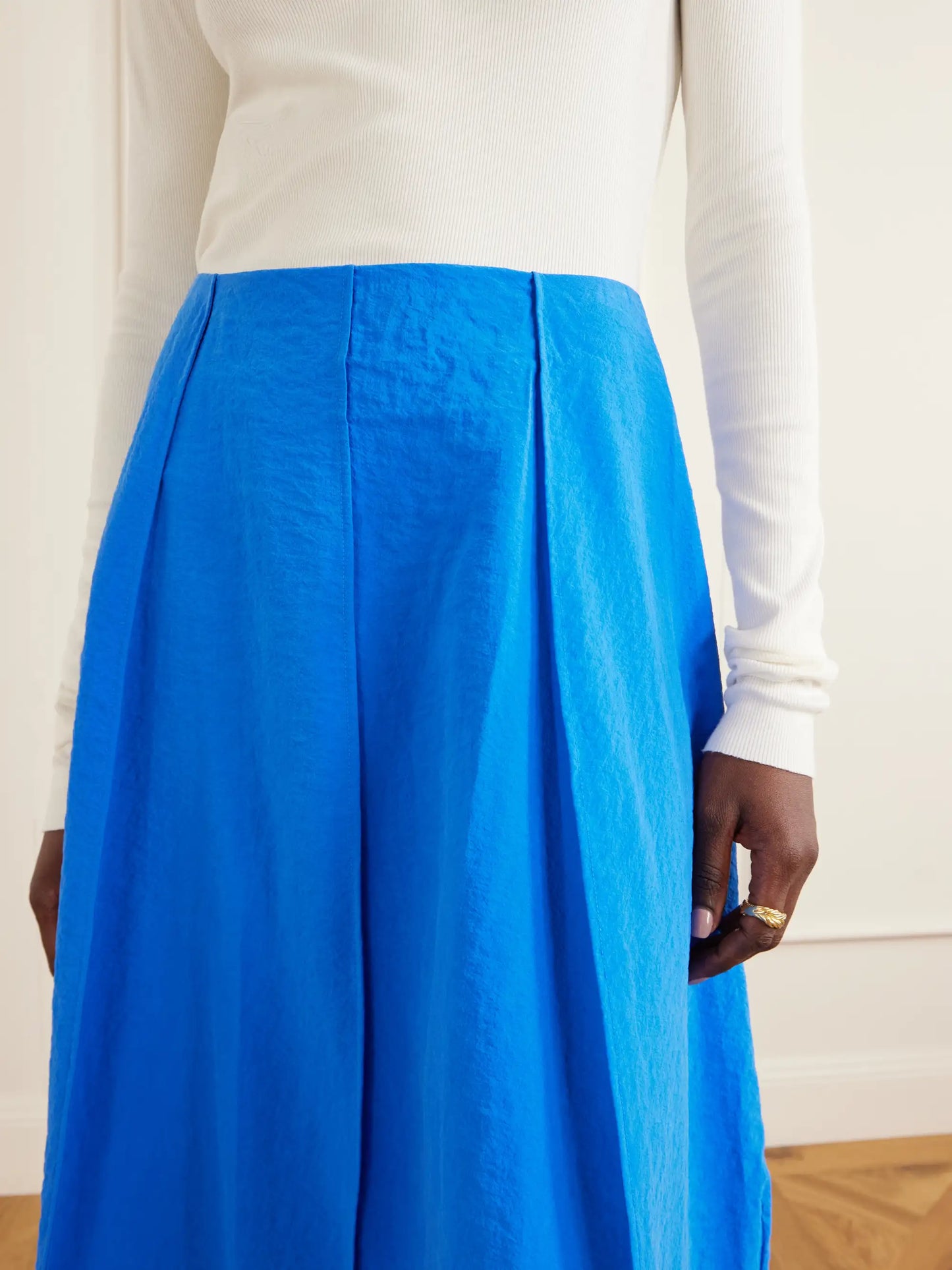 Pleated Silk-blend Crepe Midi Skirt