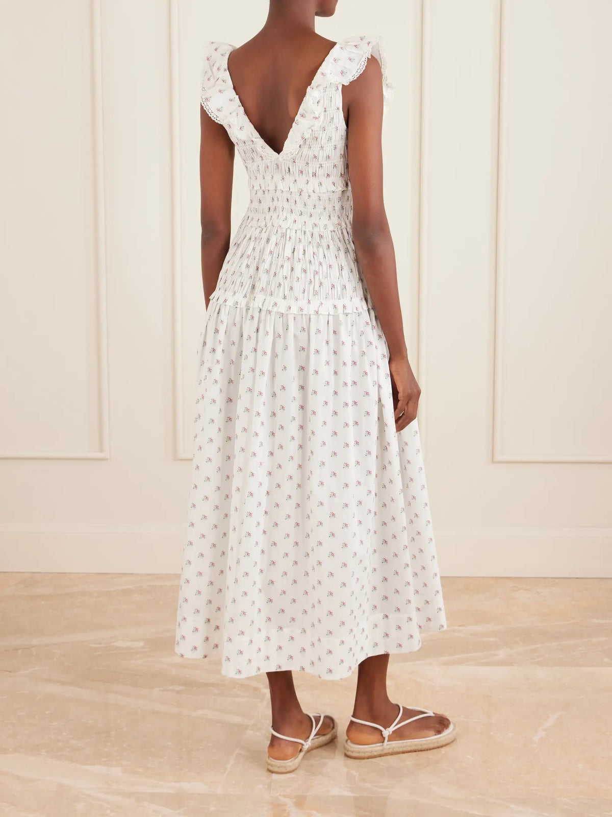 Sorina Tiered Embroidered Floral-print Organic Cotton Midi Dress