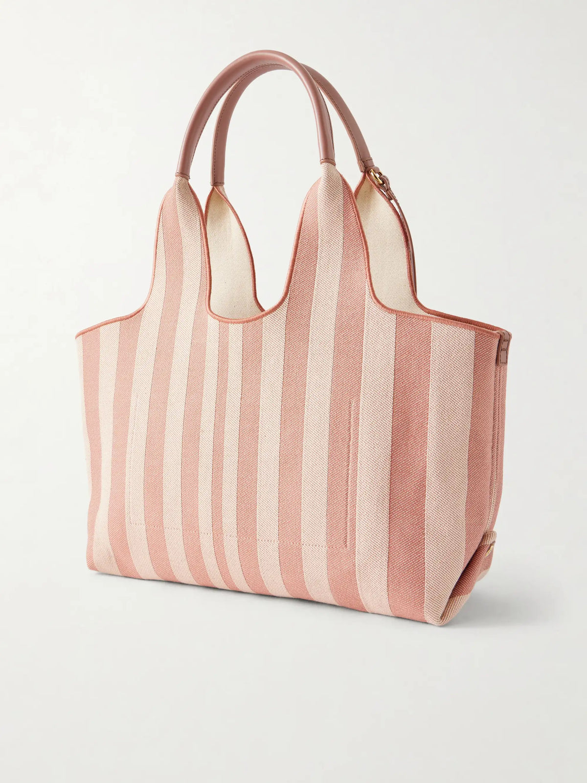 Striped Leather-trimmed Canvas Shoulder Bag