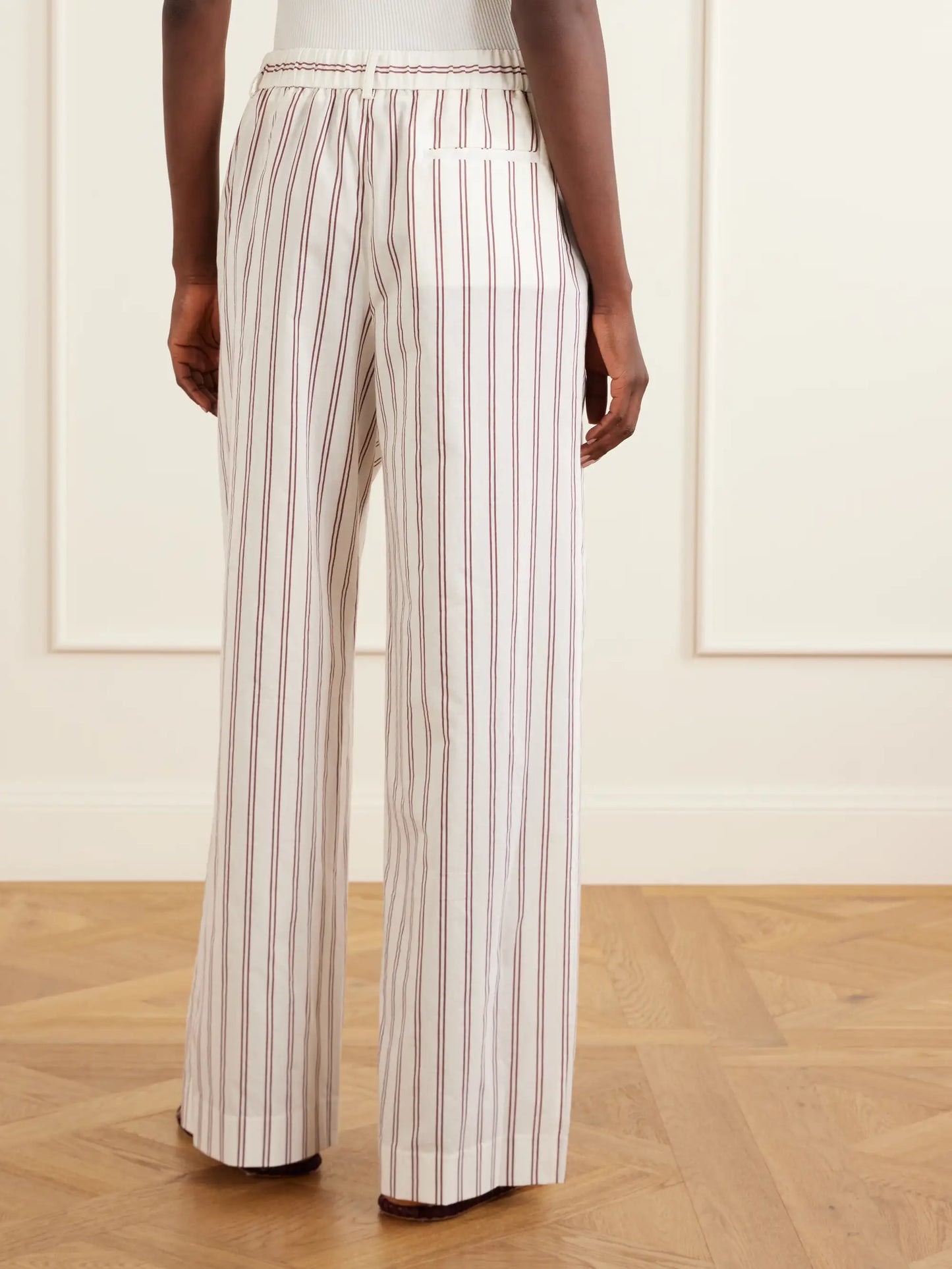 Hudson St Pleated Striped Cotton And Silk-blend Wide-leg Pants