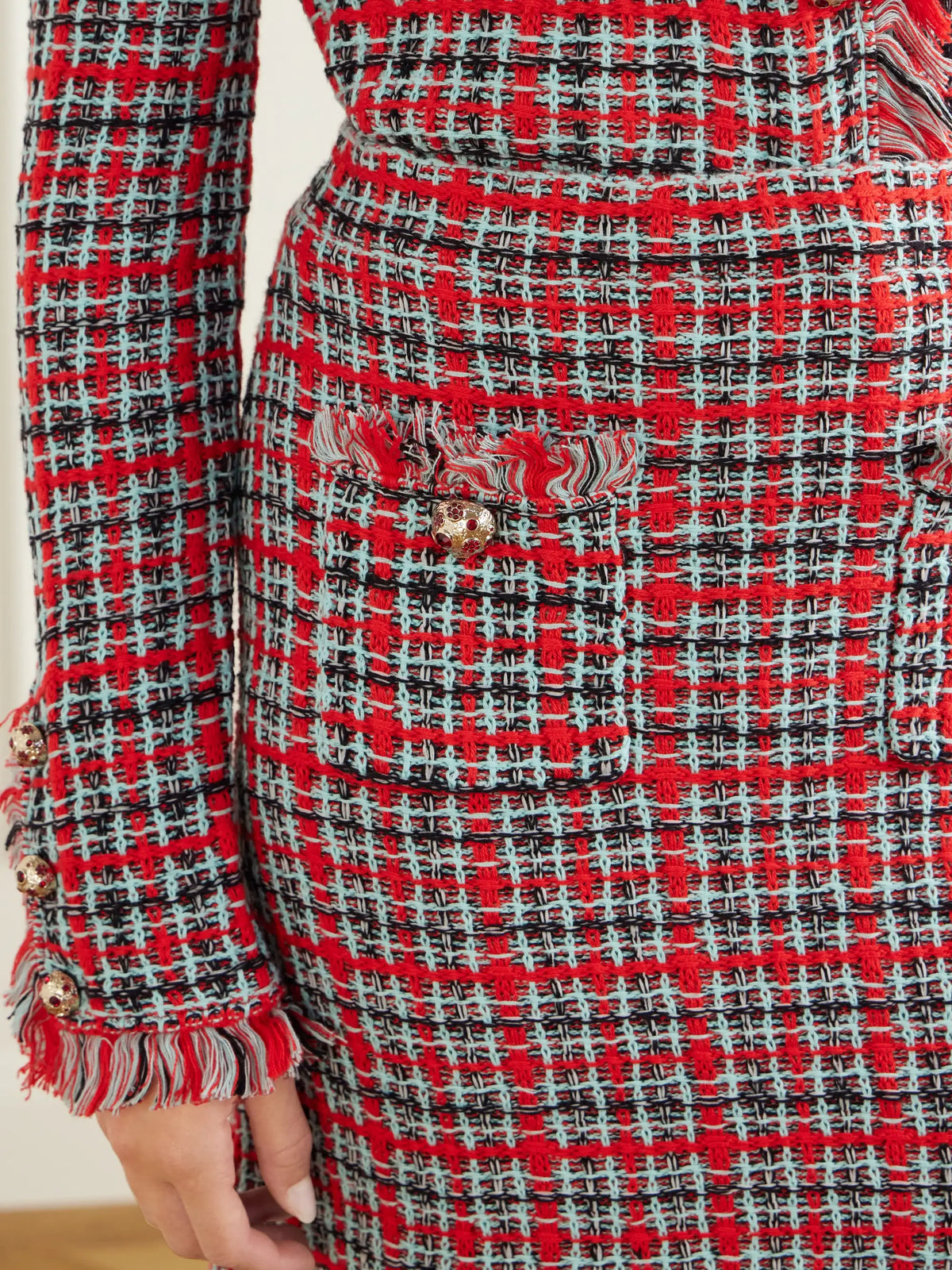 Self-Portrait Frayed Cotton-blend Tweed Midi Skirt