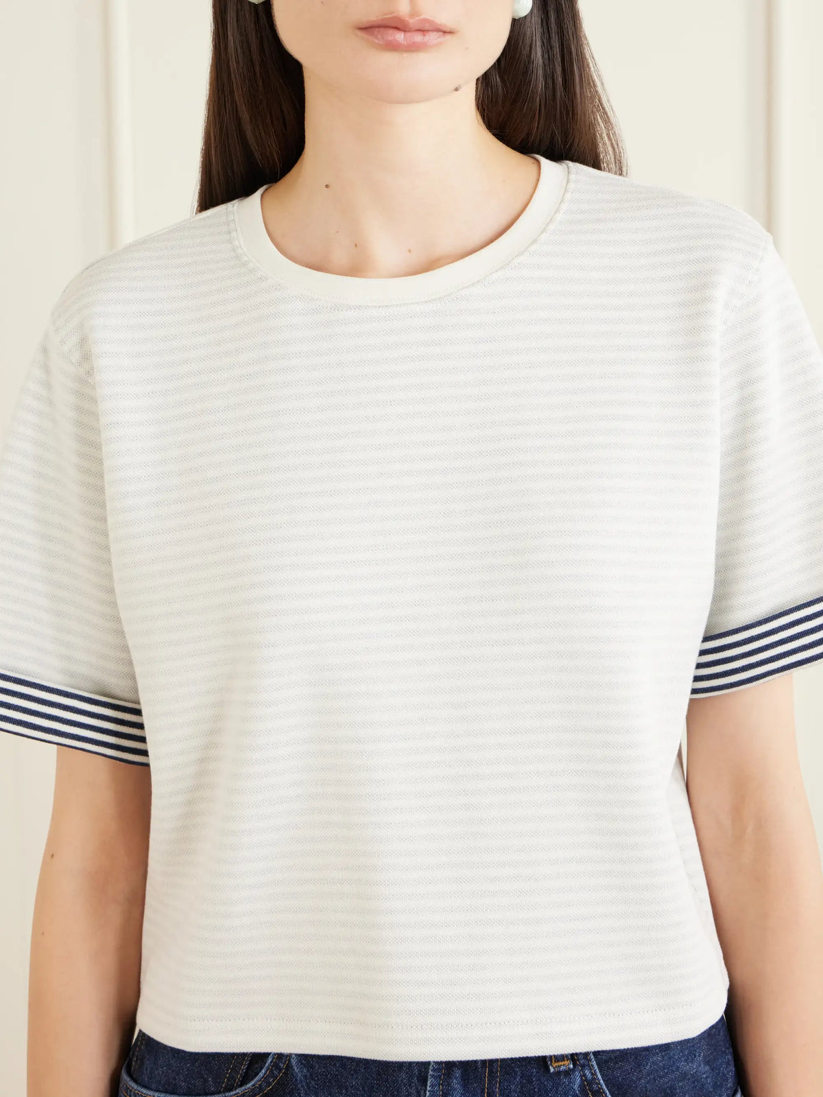 FRAME Striped Cuff Pima Cotton T-shirt