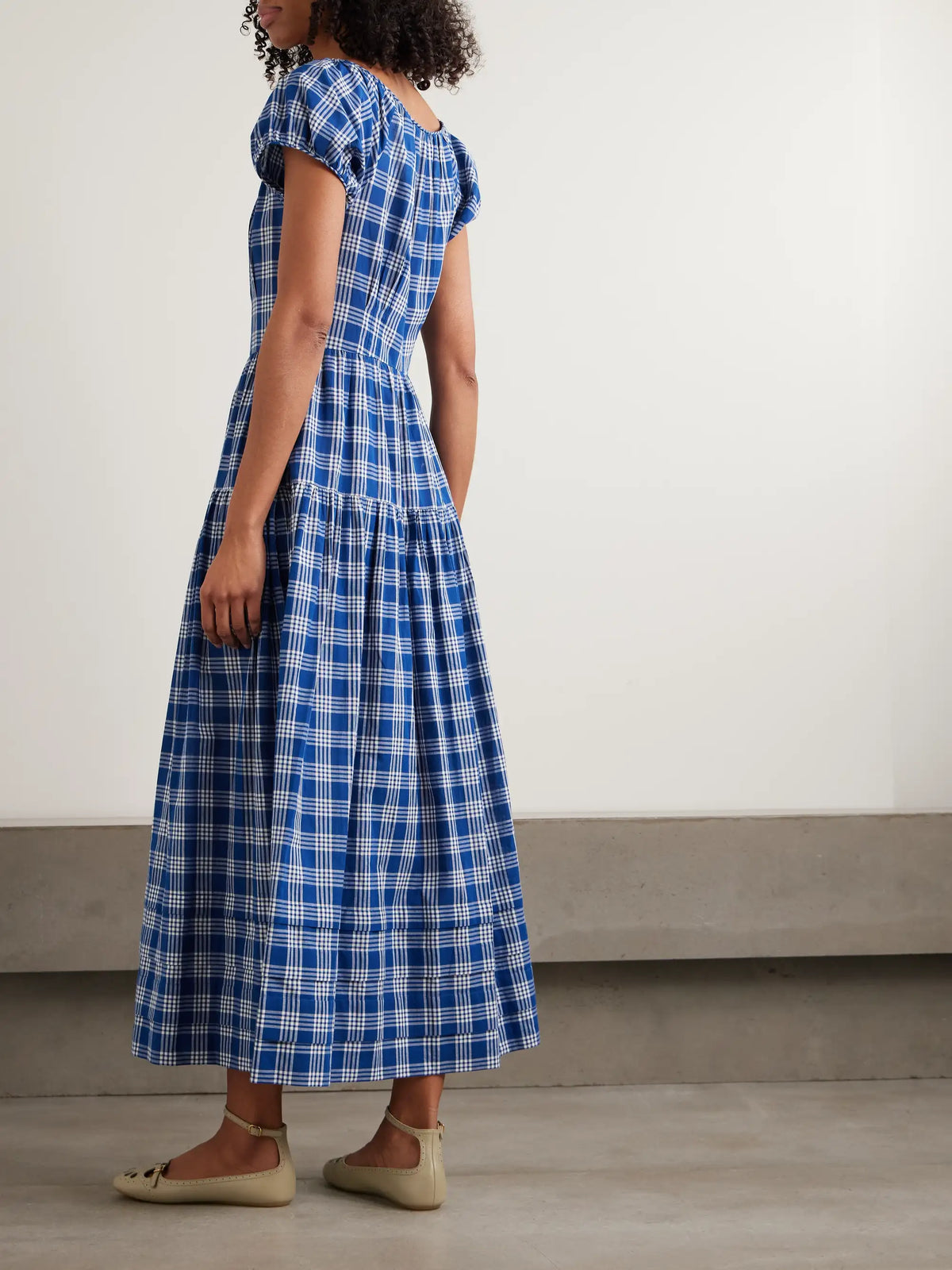 Valenne Tiered Checked Organic Cotton Midi Dress