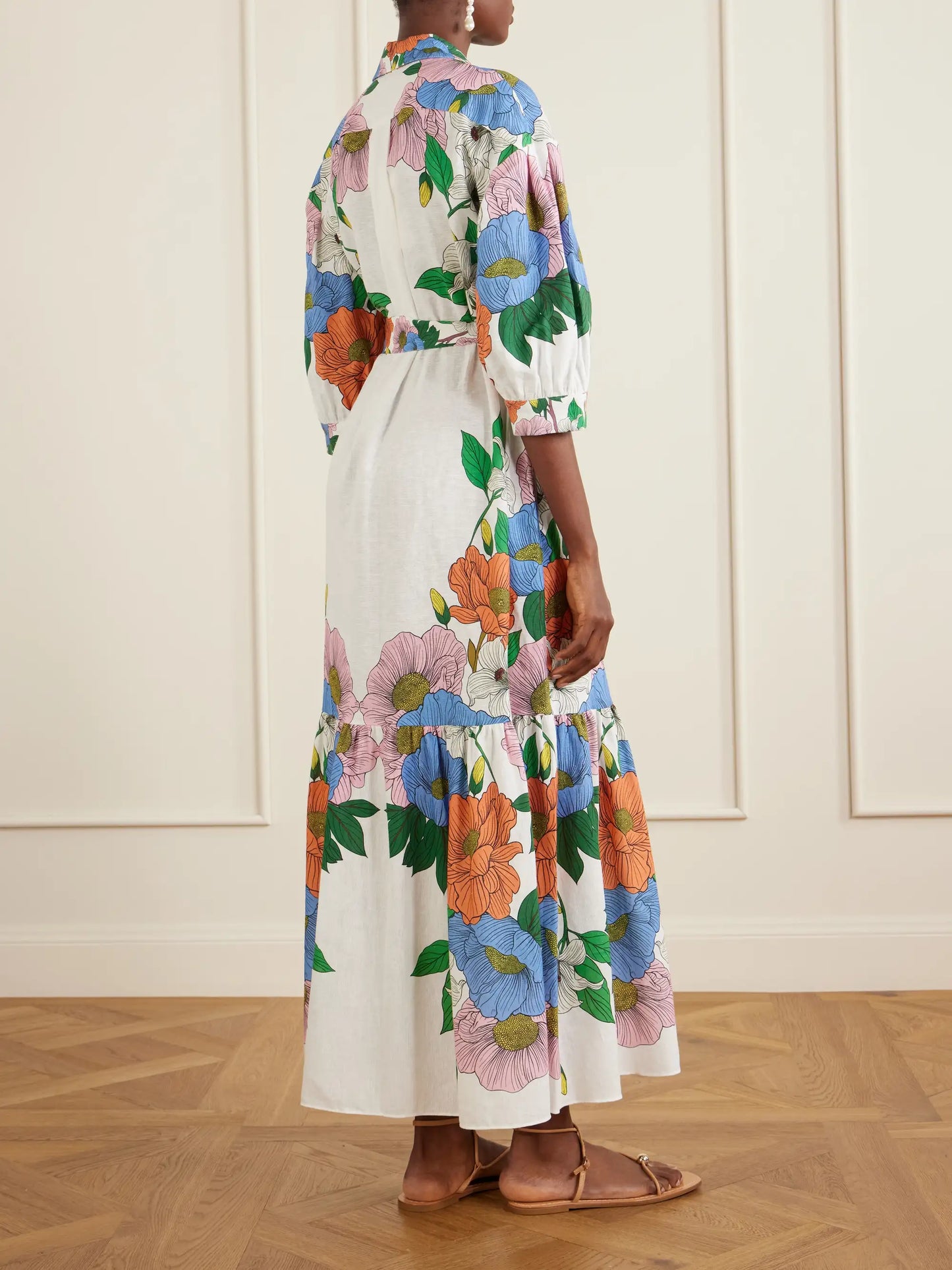 Bianca Linen-blend Floral Midi Dress