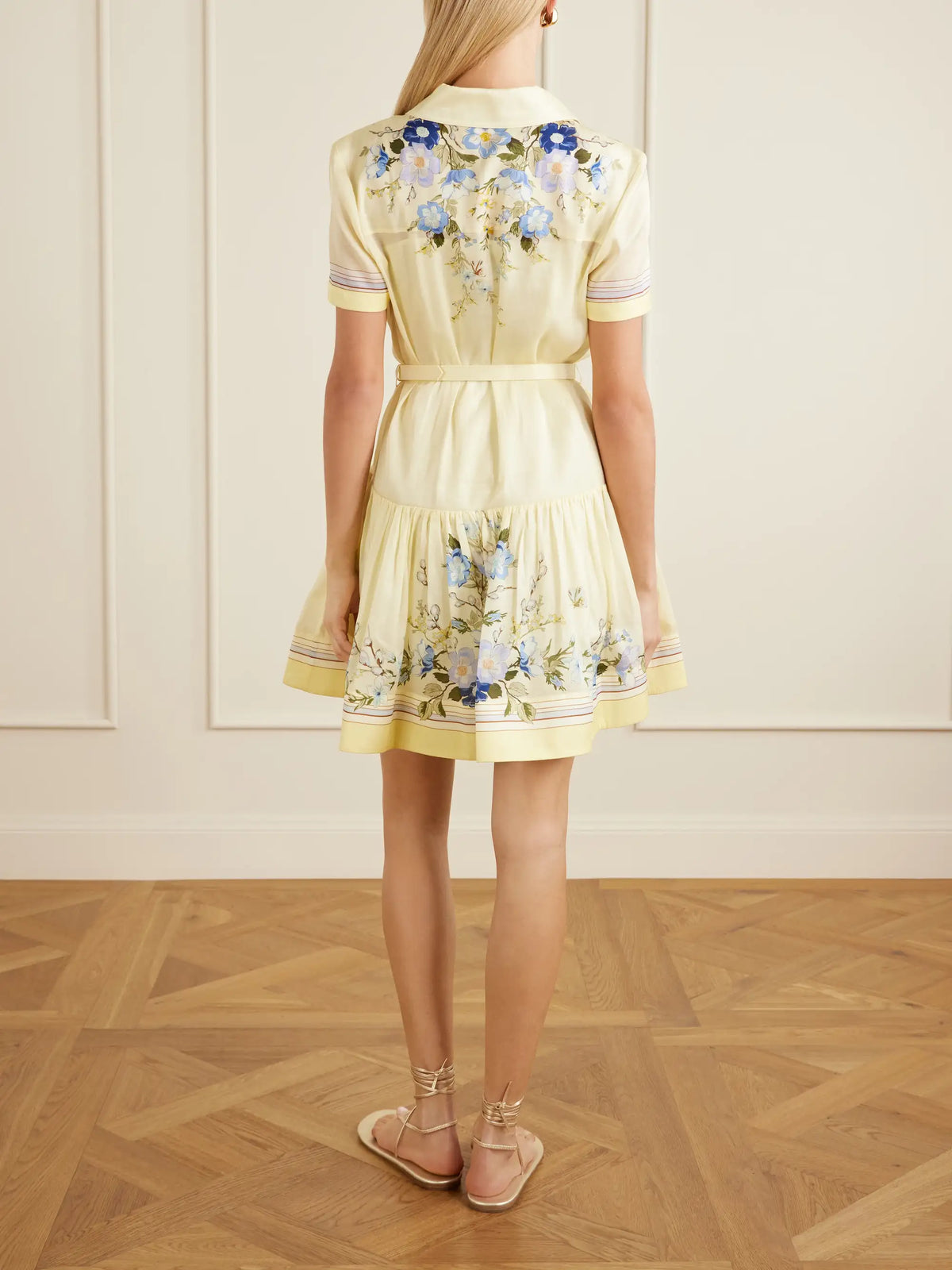 Self-Portrait Belted Floral-print Organza Mini Shirt Dress