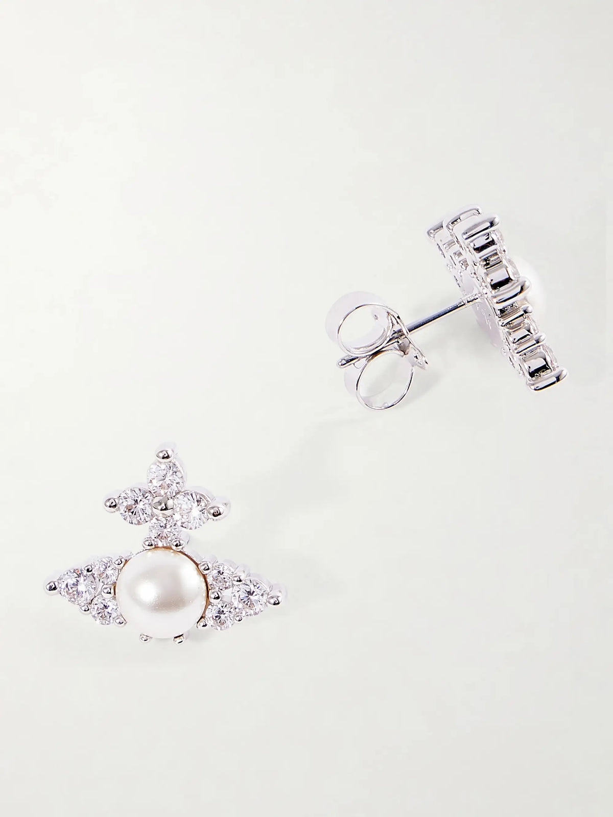 Fedora Silver-tone Pearl-effect Crystal Earrings