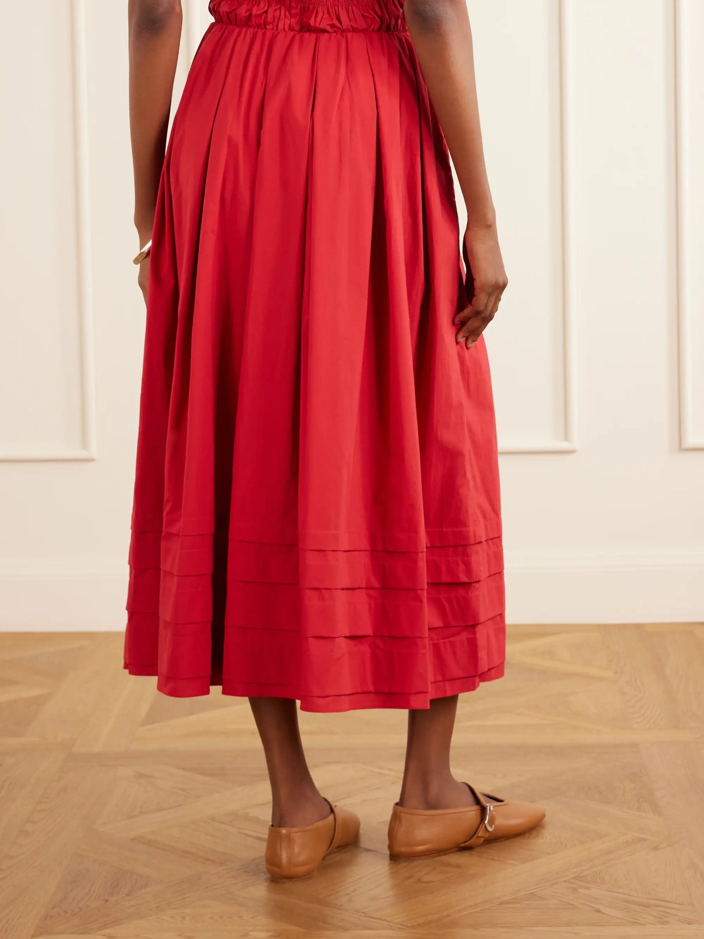 Cales Pleated Cotton-poplin Midi Skirt