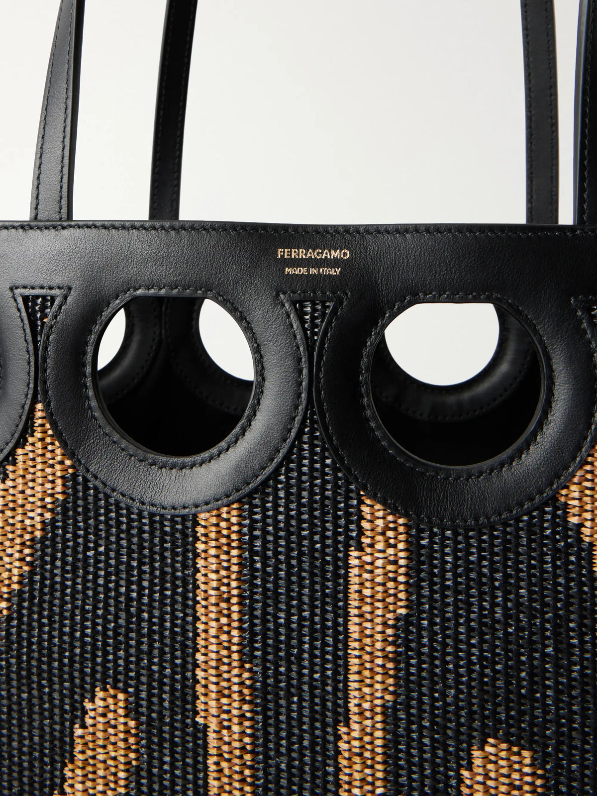 Ferragamo Leather-trimmed Raffia Tote