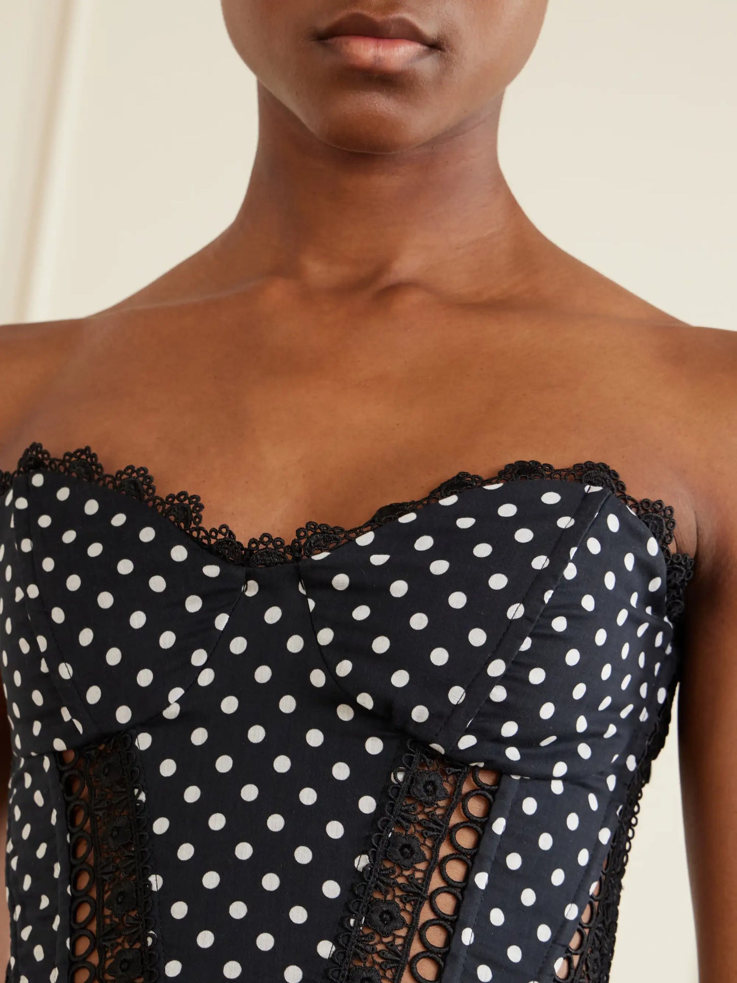 Fiare Cropped Embroidered Polka-dot Cotton-blend Top