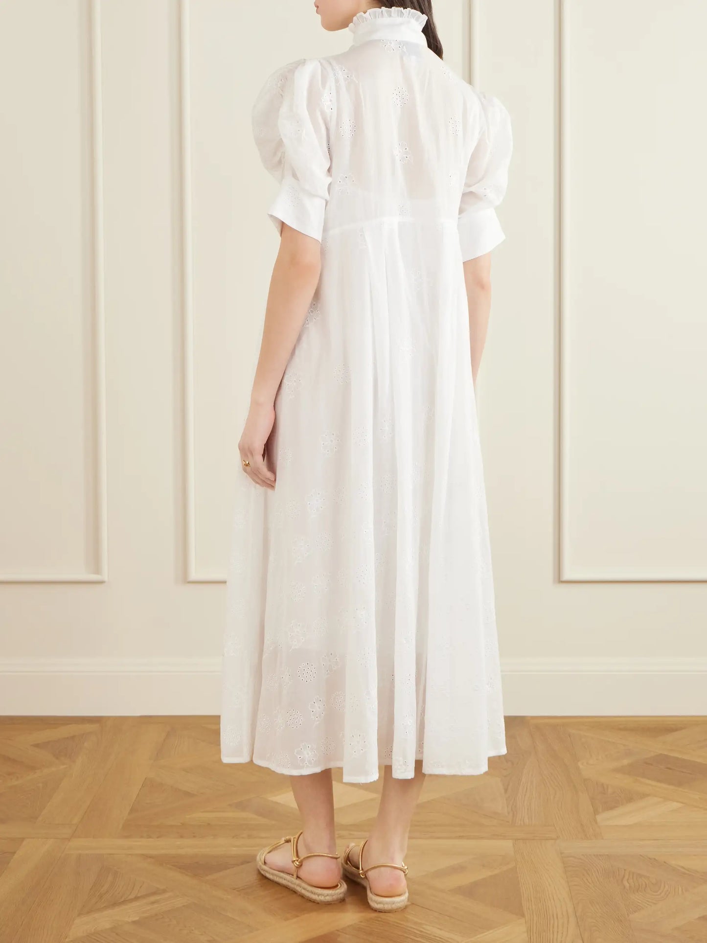 Venetia Ruffled Broderie Anglaise Cotton Midi Dress