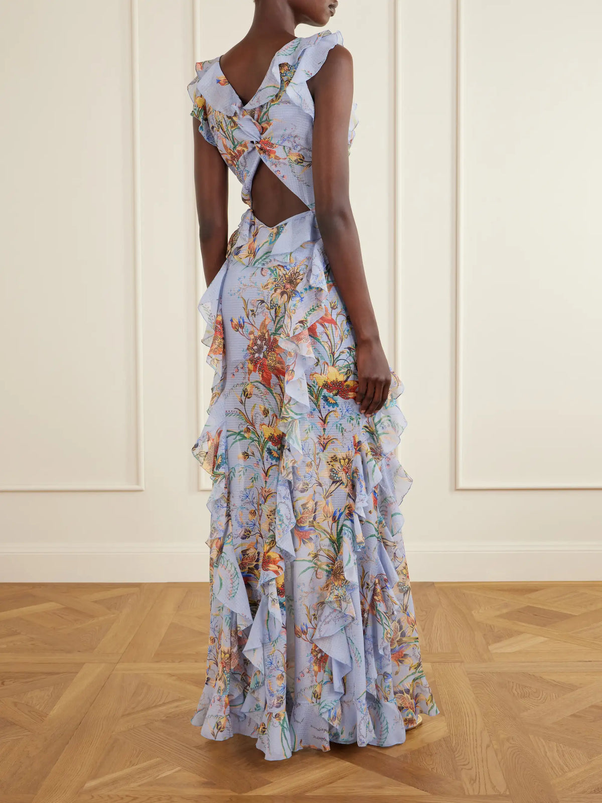 Ruffled Tiered Paisley And Floral-print Satin Maxi Dress