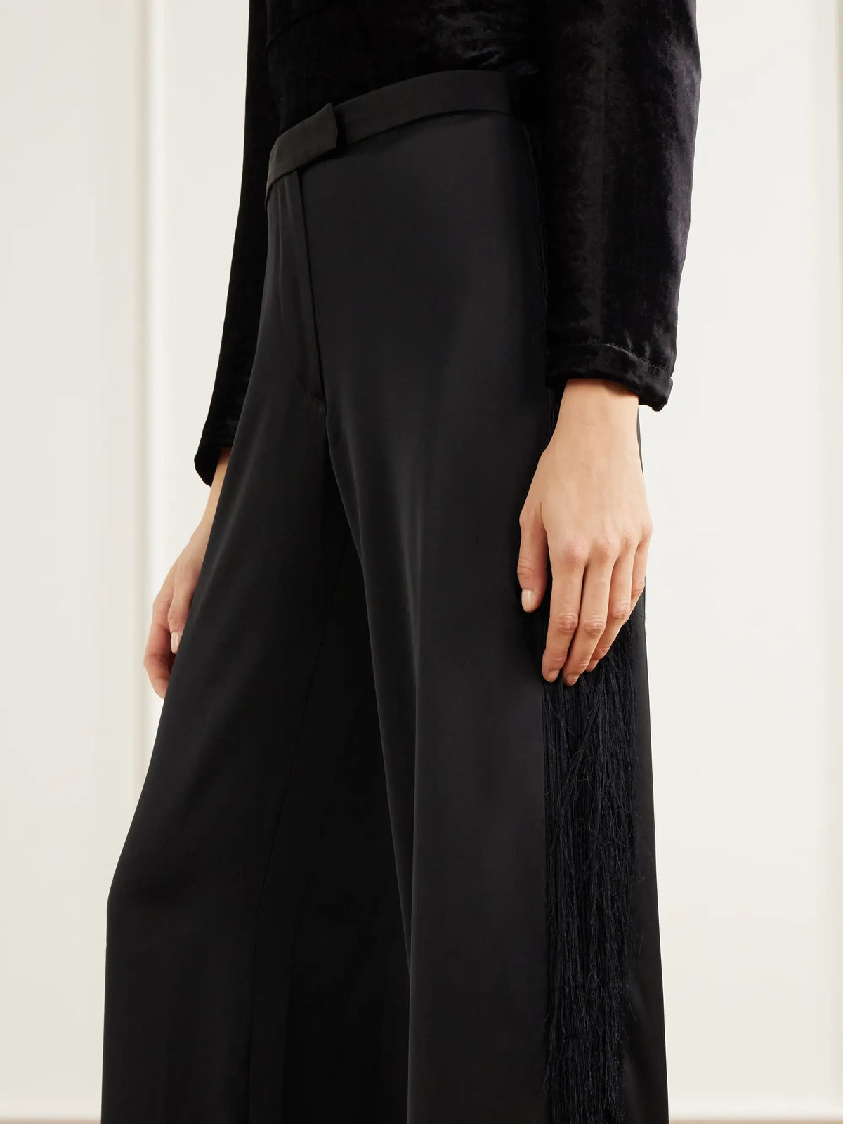 Sharon Wauchob Fringe-trimmed Satin Wide-leg Pants